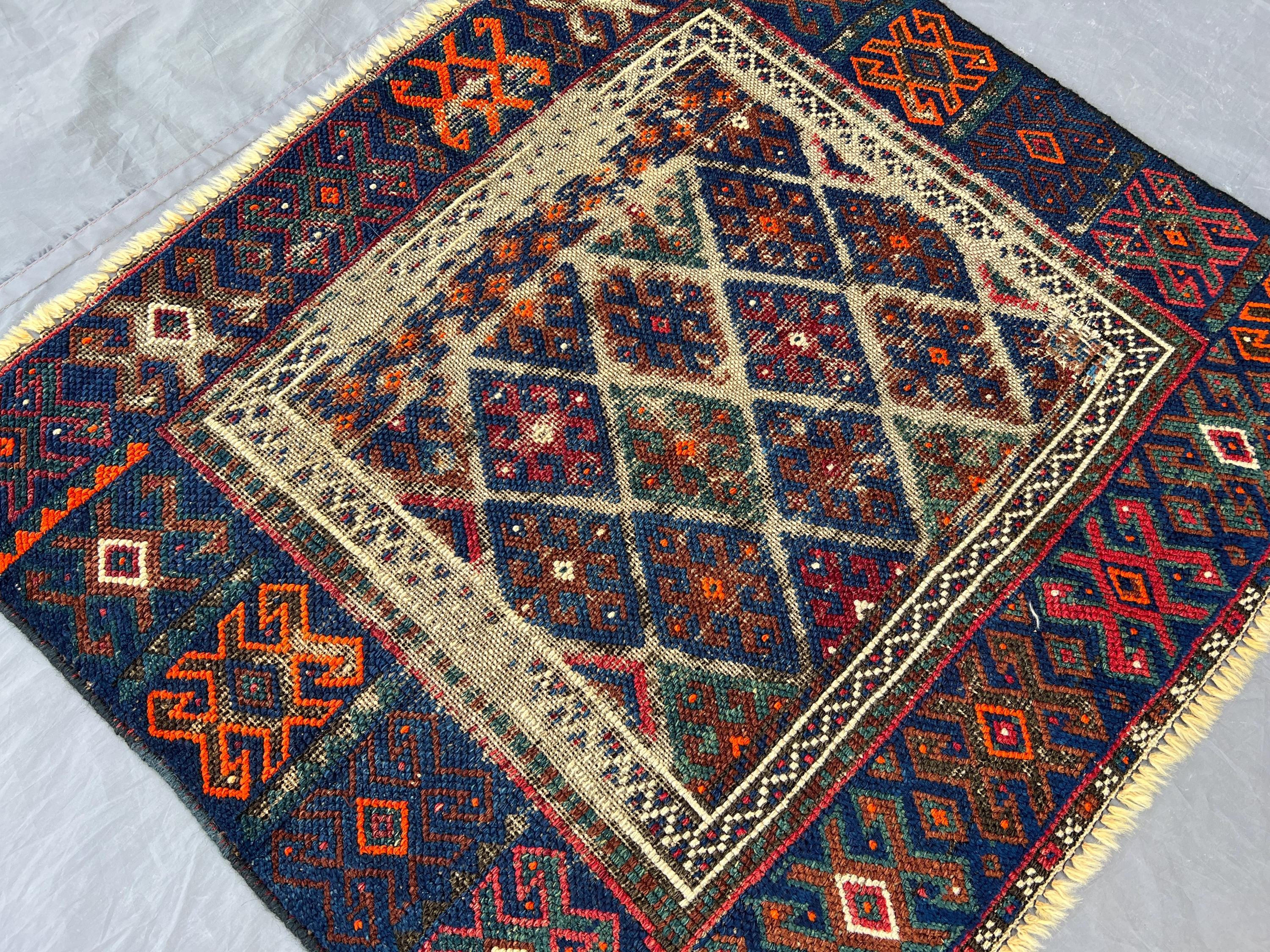Antique 2.6x3 ft Caucasian Flatwoven Rug | No Pile Tribal Wool Kilim | Faded Distressed Accent Mat | Rare Ethn