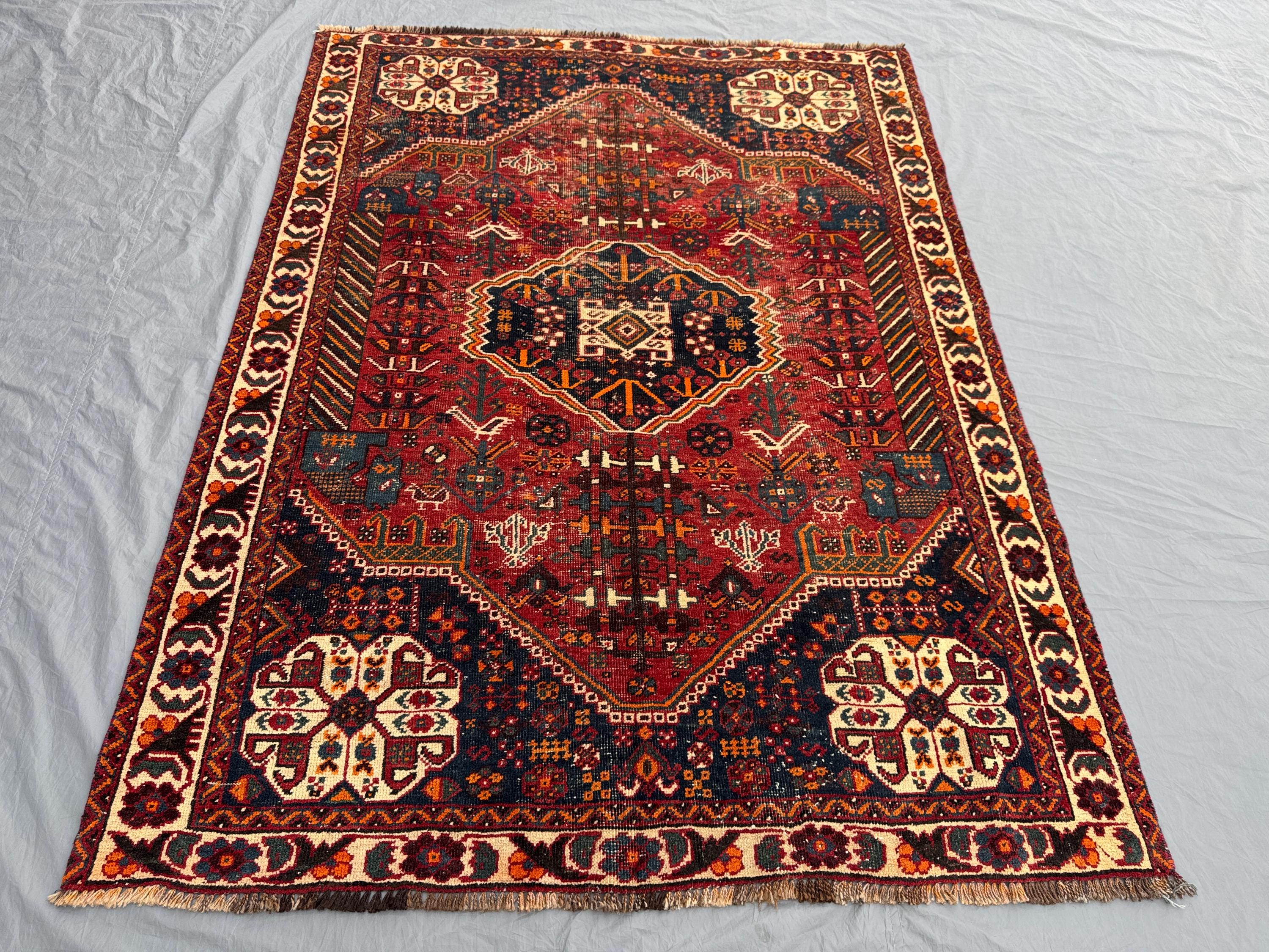5.5 x 7.4 ft Turkish Hand Knotted Vintage Low Pile Distressed Home Boho Decor Rug - One of a Kind Luxury Medallion Design