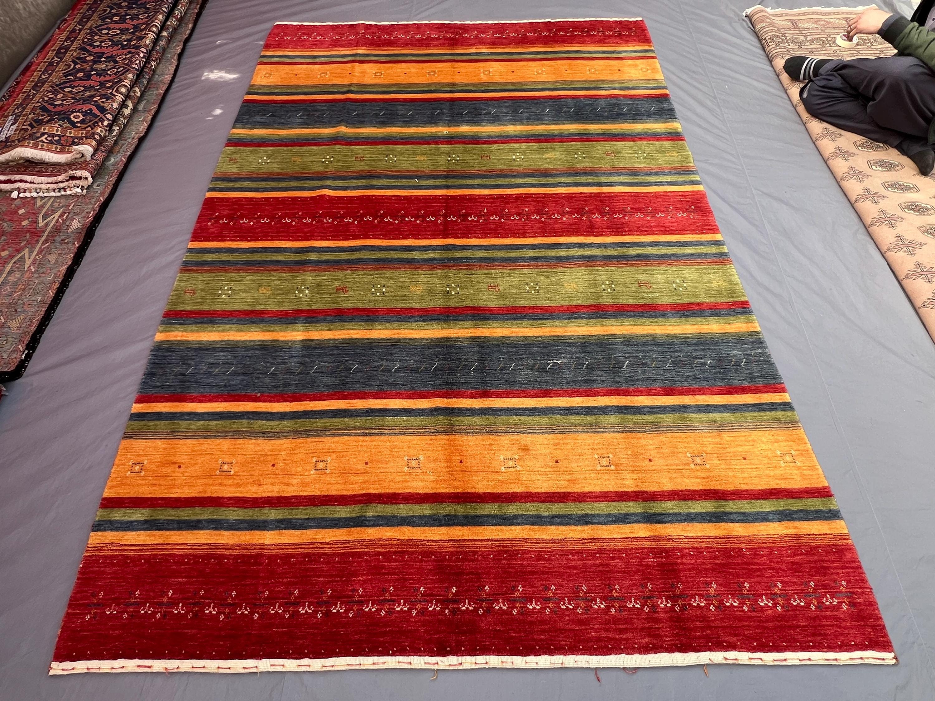 6'7 x 9'10 Ft Vintage Afghan Gabbeh Style Kilim Flat Weave Wool Area Rug Striped Tribal Living Room Rug Bedroo