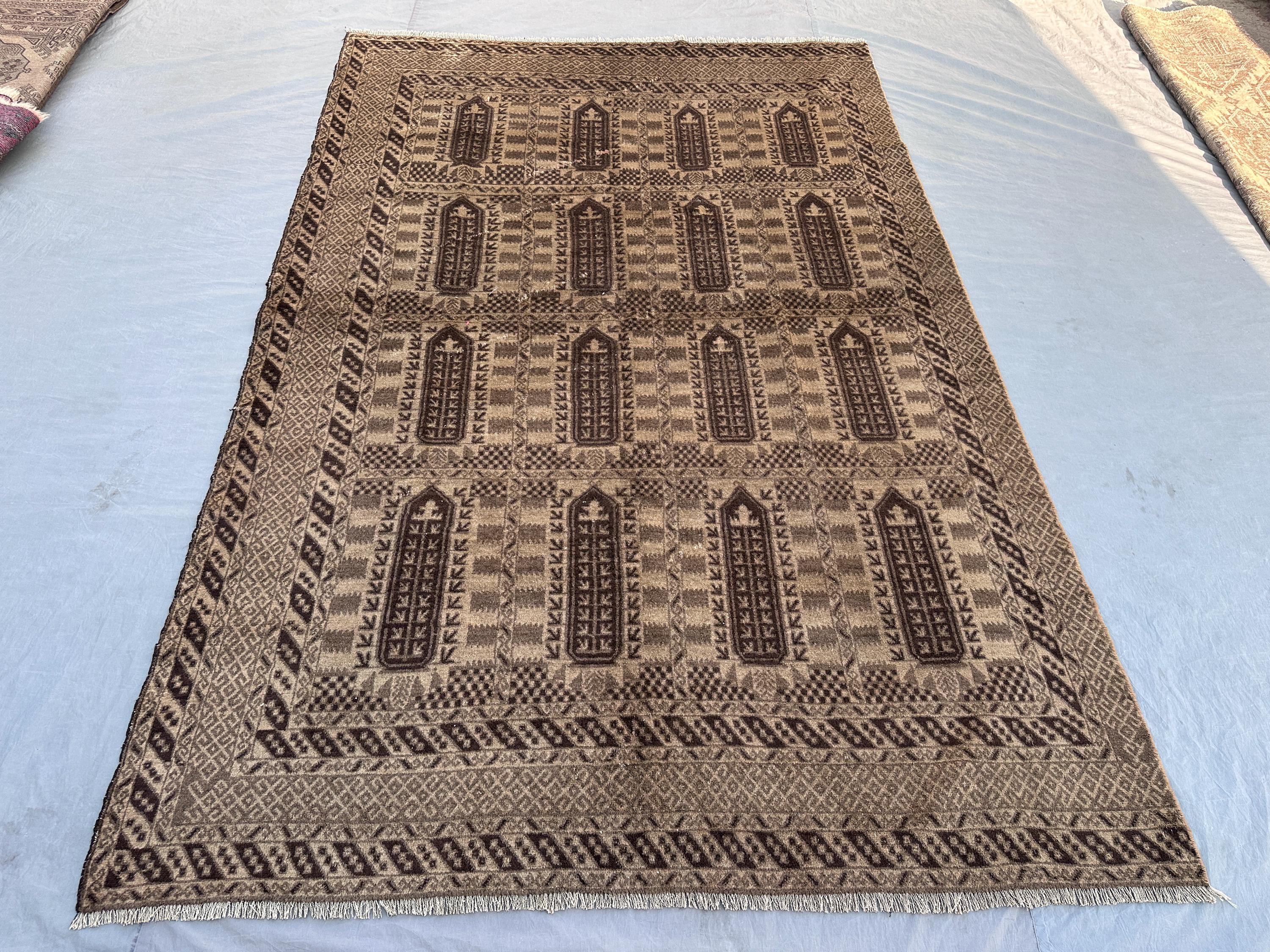 Afghan Baluchi Handmade Rug, 6'1 x 9'2 ft, Vintage Wool Carpet, Qalamdani Design, Tribal Area Rug, Top Quality, Luxury Home Decor