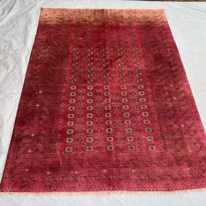 Antique Turkmen Bukhara Rug 6&#39;6x9&#39;3 ft | Hand Knotted Afghan Wool Carpet | Tribal Geometric Red Area Rug | Oriental Living Room Rug Decor