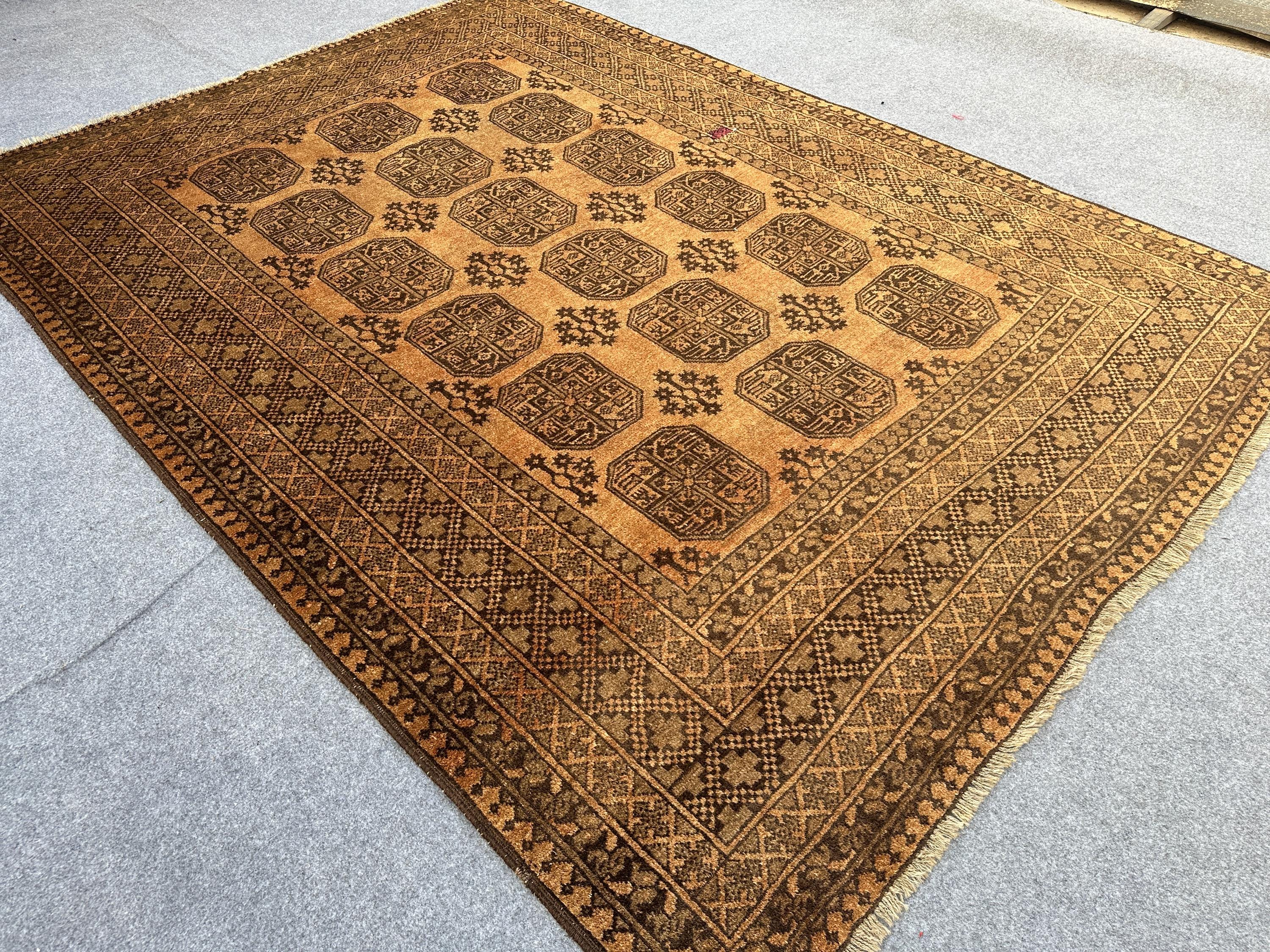 6.9x9.3 ft Afghan Terracotta Tribal Rug, Turkmen Hand Knotted Wool rug, Vintage faded Old Oriental Moroccan Rug, Living Room Rug Antique Rug