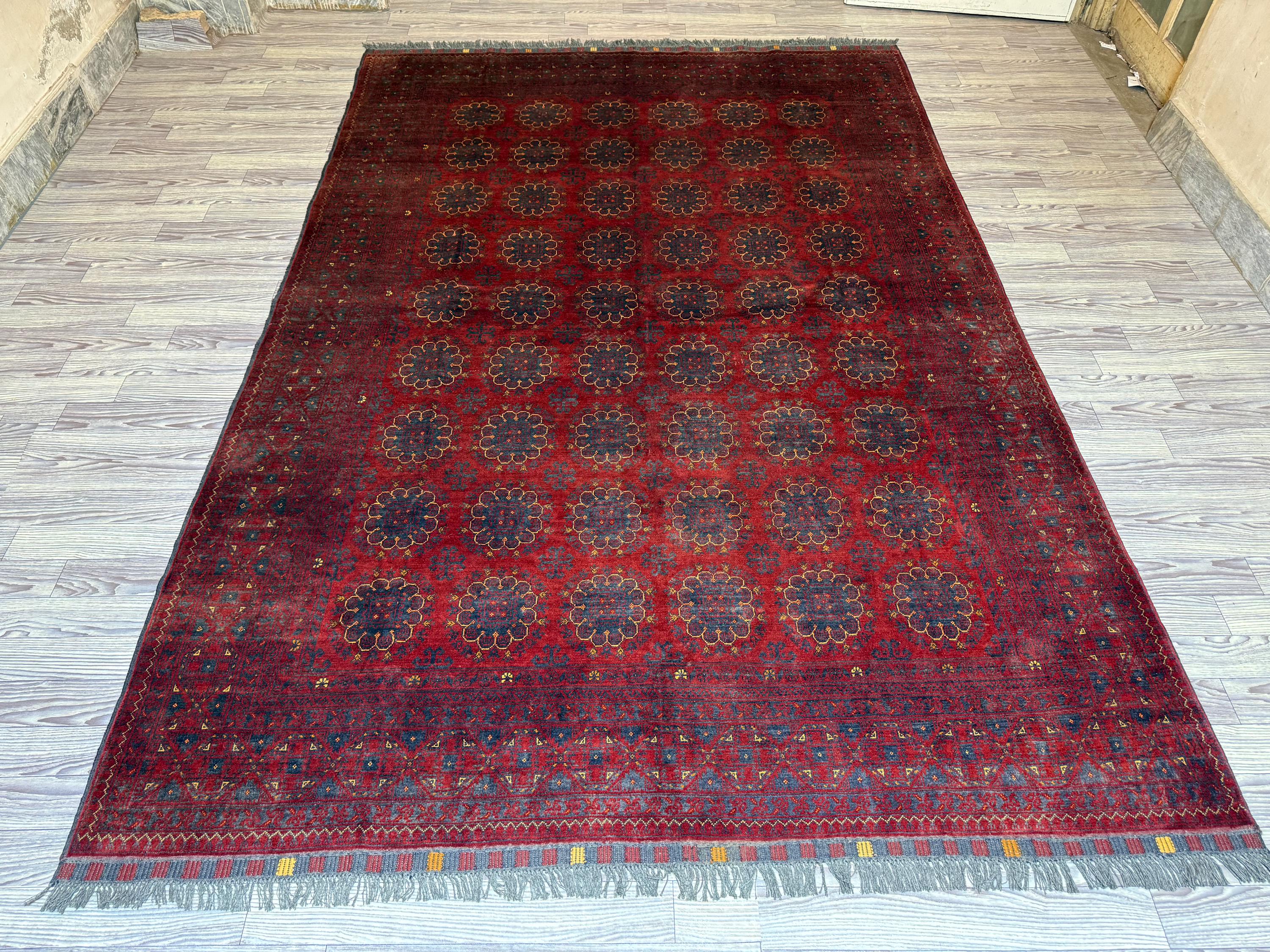 7x10 Vintage Turkmen Ersari Rug, Large Red Oriental Rug Handmade Wool Tribal Area Rug, Geometric Medallion Living Room Carpet, Bedroom Rug
