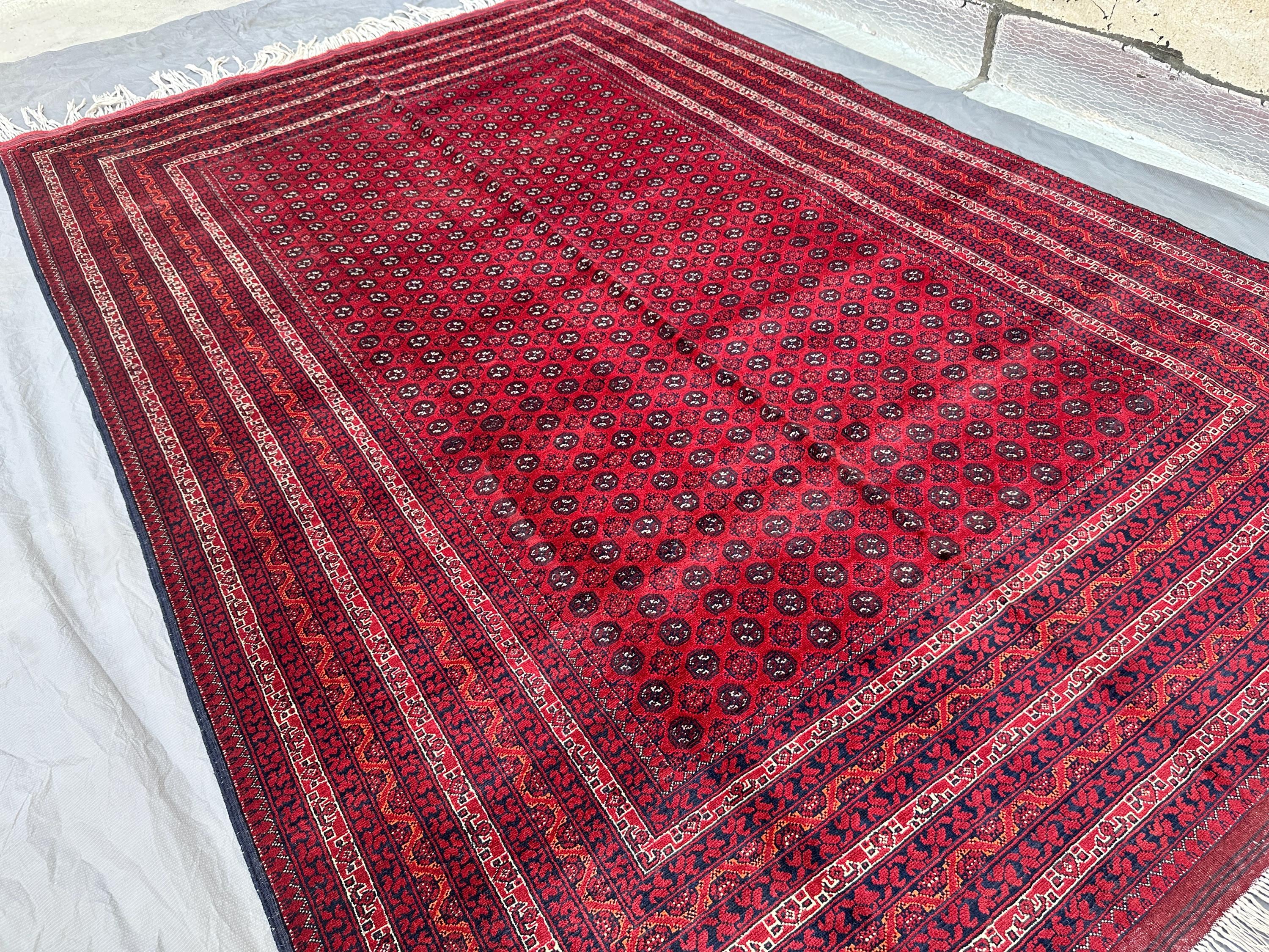 Hand Knotted Wool Rug, Deep Red Octagon Carpet, Traditional Multi Border Living Room Rug
