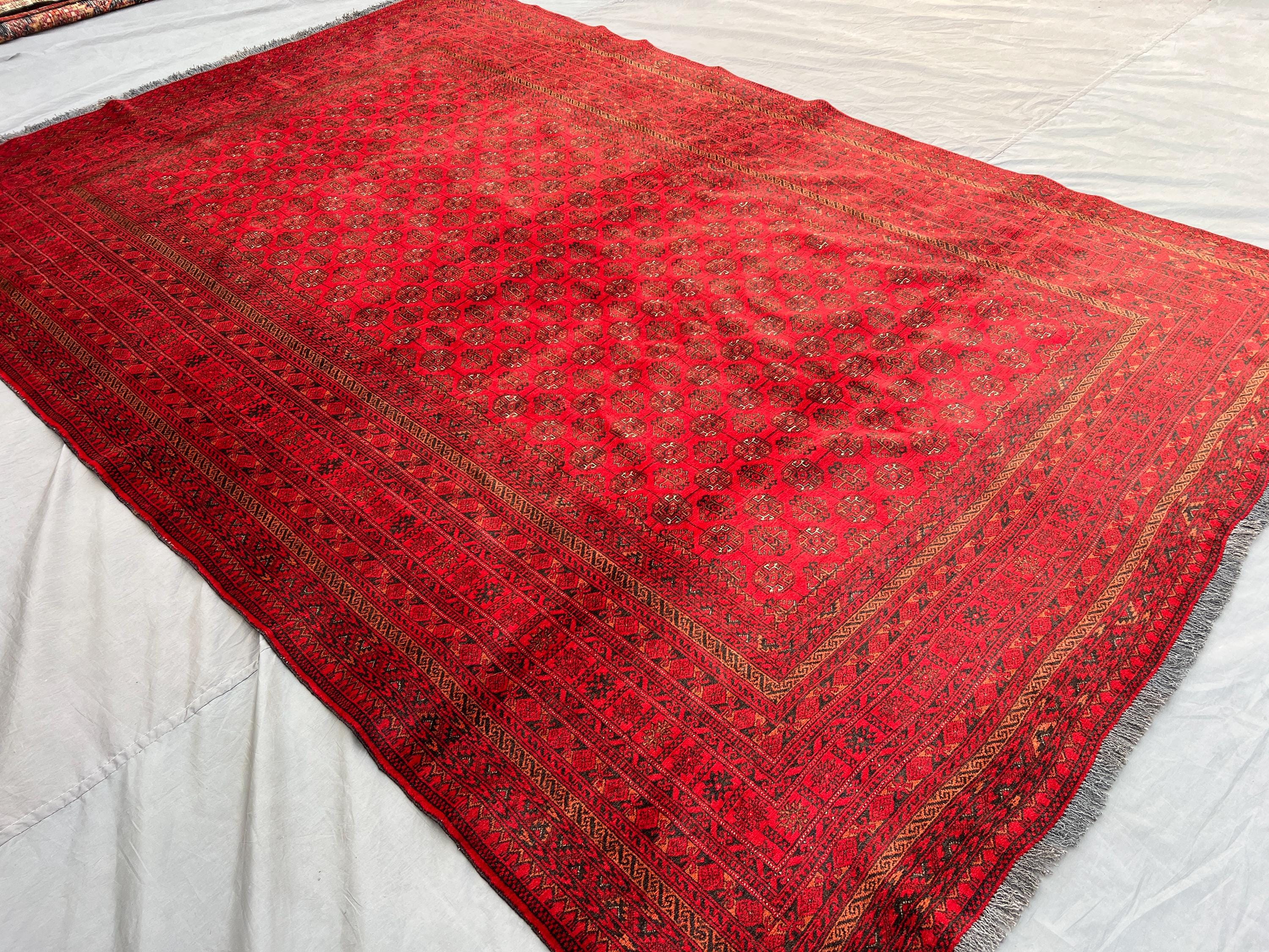 7x10 Afghan Ersari Rug | Antique Hand-Knotted Turkmen Wool Carpet | Tribal Bukhara Design Area Rug | Vintage Oriental Decor Living room rug