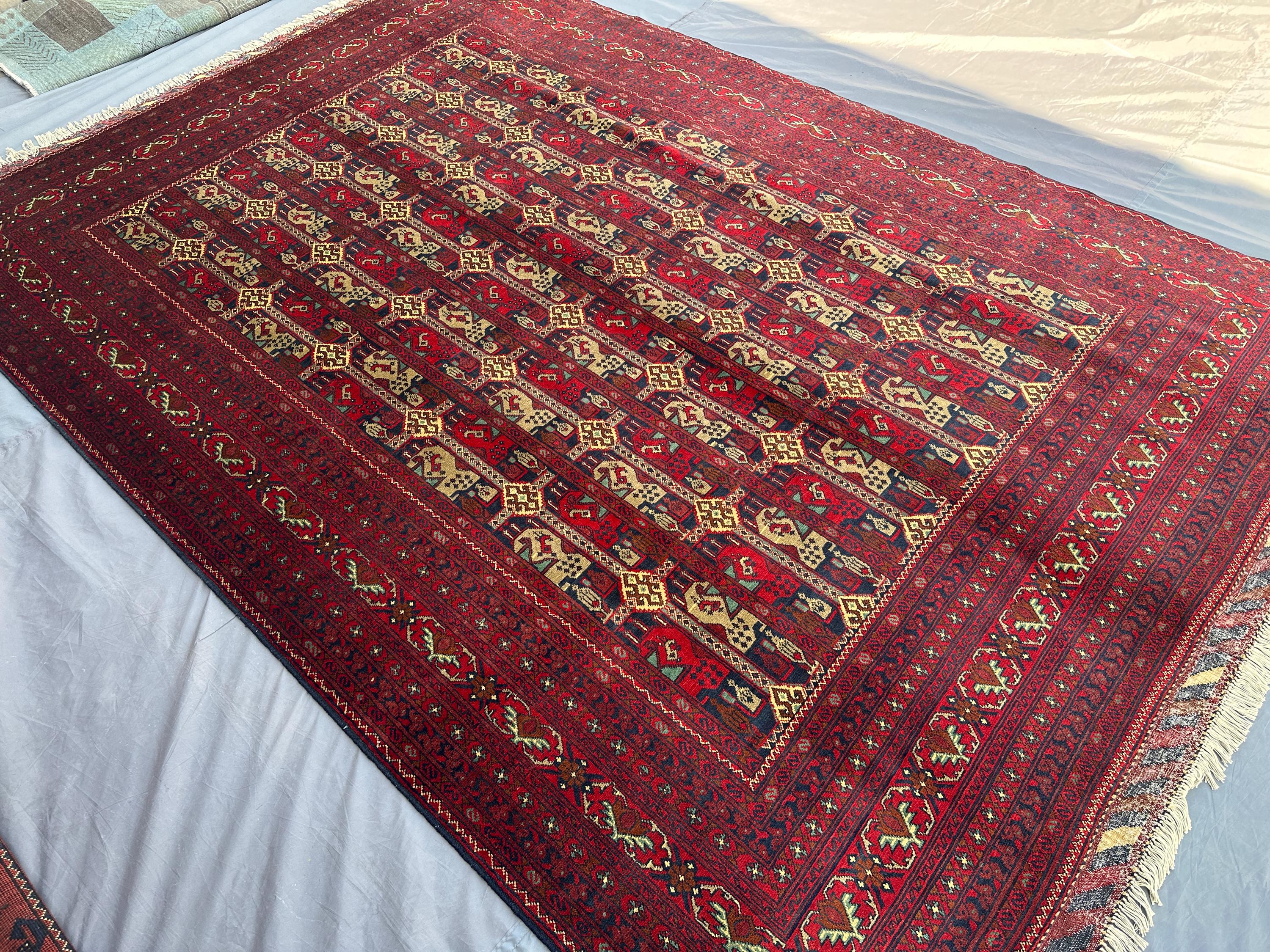 Modern Afghan Oushak Rug 6'8x10' Ft Hand-Knotted Turkmen Bukhara Carpet | Luxury Wool Area Rug | Geometric Tri