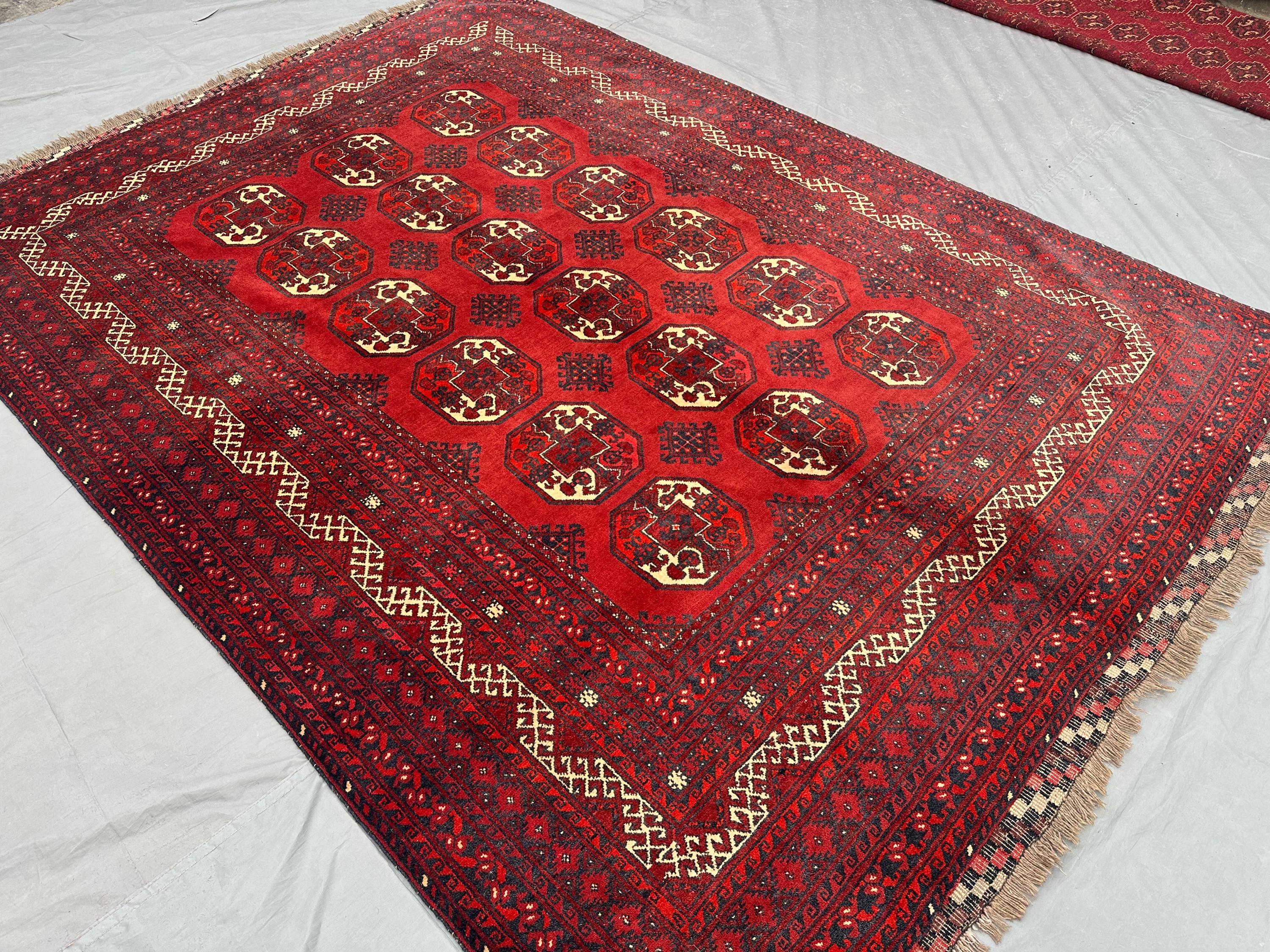 6'7x9'2 ft Antique Afghan Hand Knotted Ersari Rug | Tribal Wool Geometric Carpet | Vintage Bukhara Pattern | L