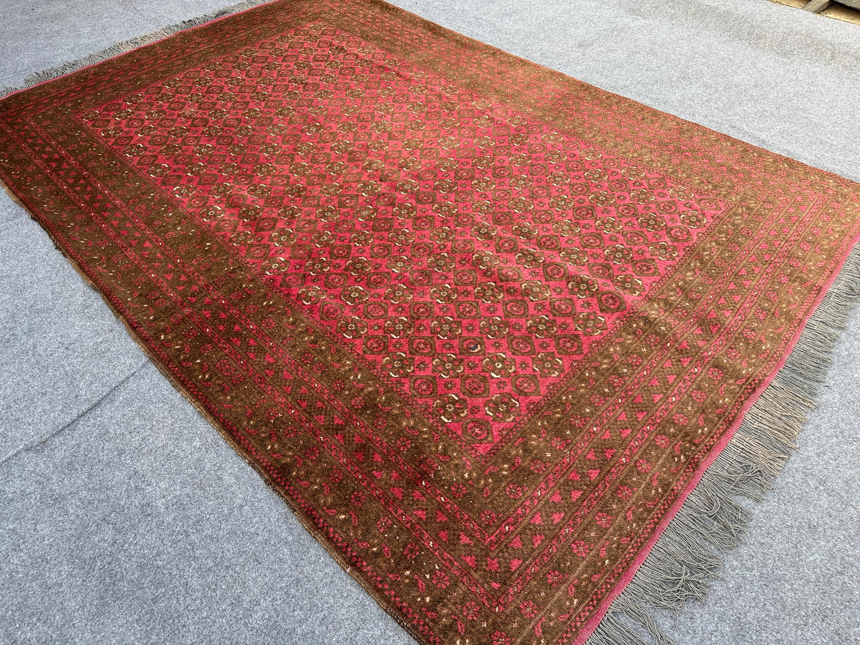 6.4x9.2 ft Afghan Antique Pink Rug, Turkmen Hand Knotted Wool rug, Vintage Bashiri Design, Oriental Turkish Rug, Living Room Rug, Area Rug