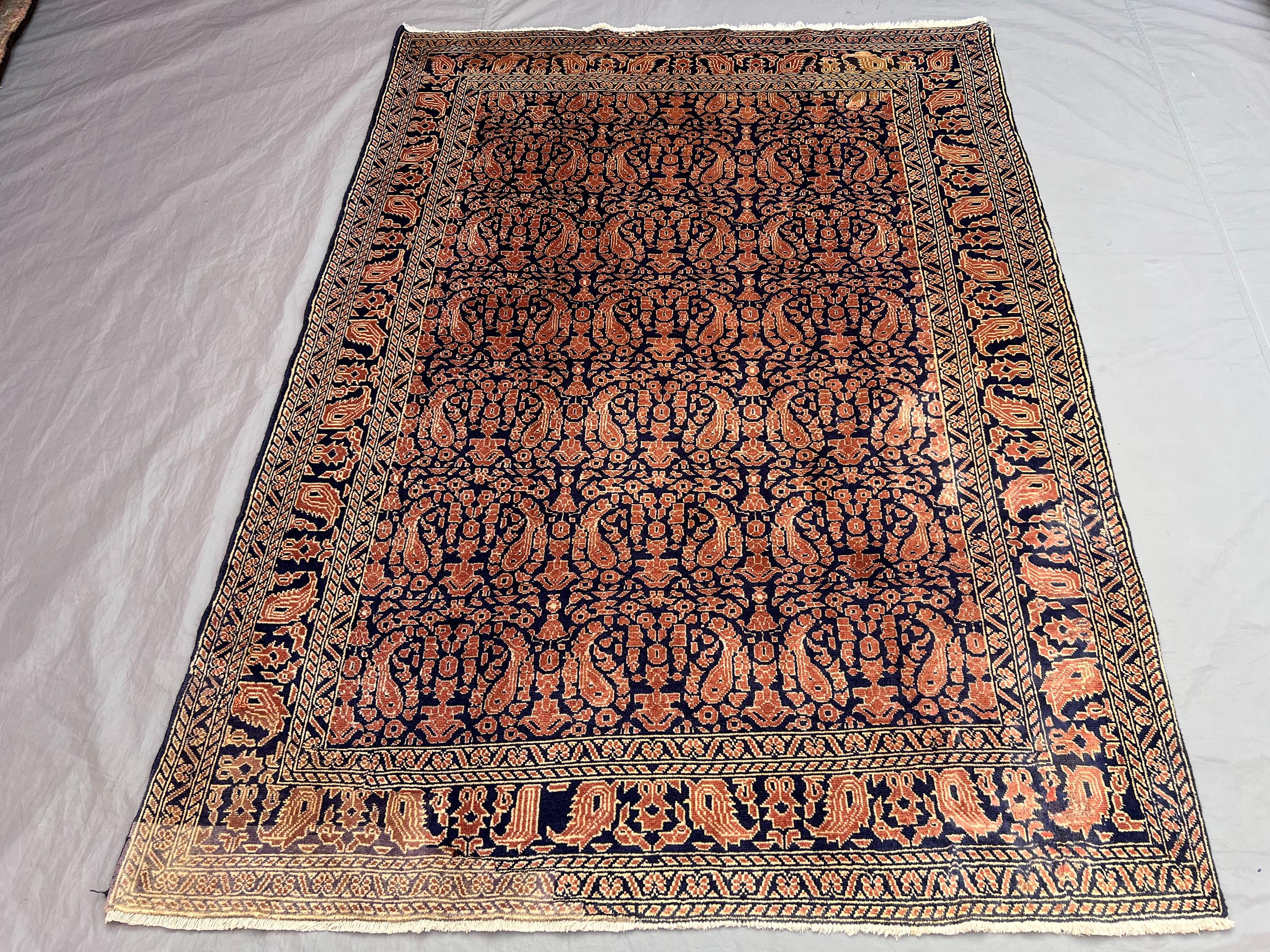 Vintage 4'7 x 6'3 ft Afghan Baluchi Hand-Knotted Rug, Paisley Design, Soft Pile, Traditional Tribal Wool Area 