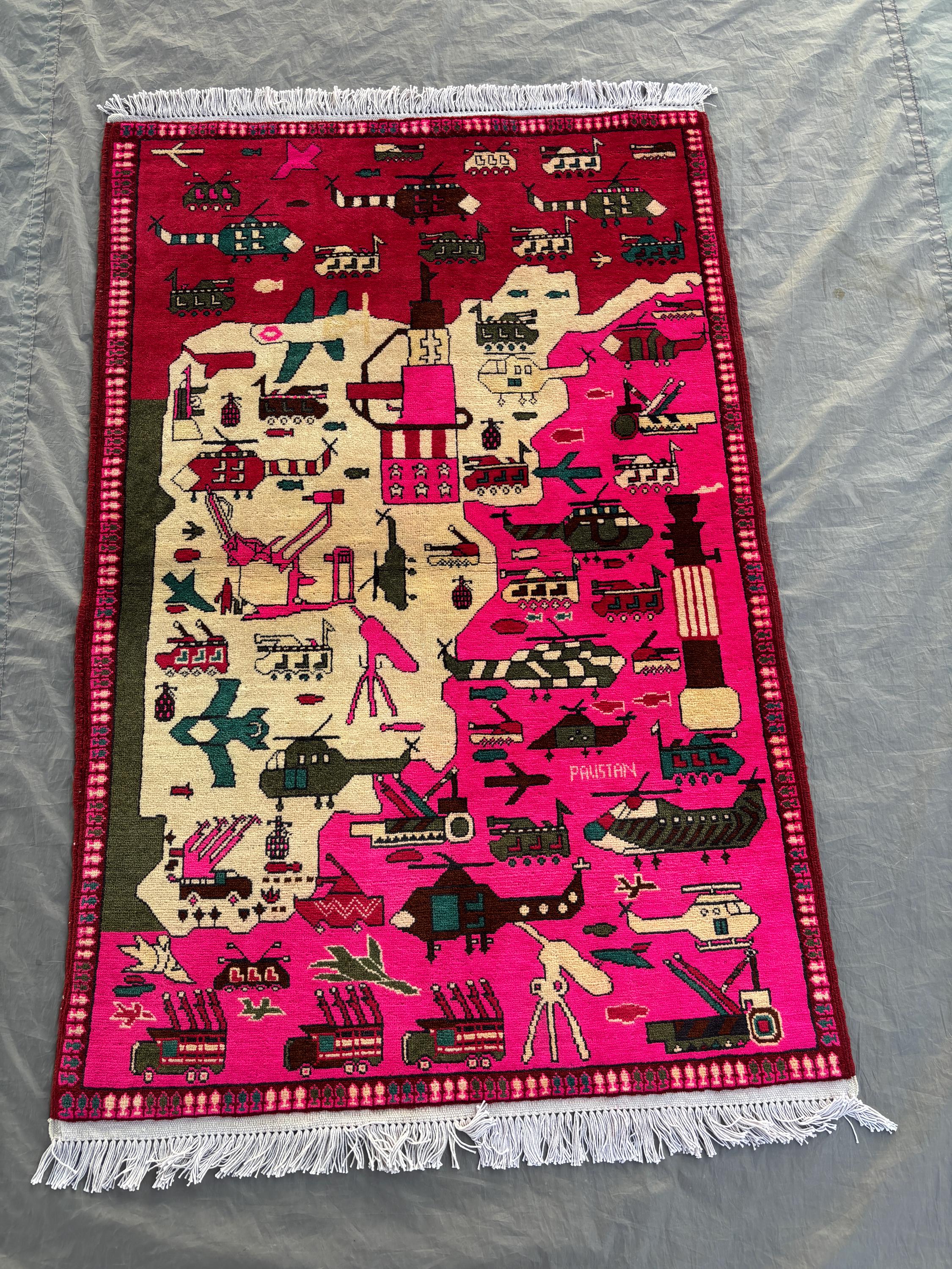 Pink 3x5 Ft Hand-Knotted Balochi War Rug, Traditional Geometric Design, Luxury Home Decor, Unique, One-of-a-Ki
