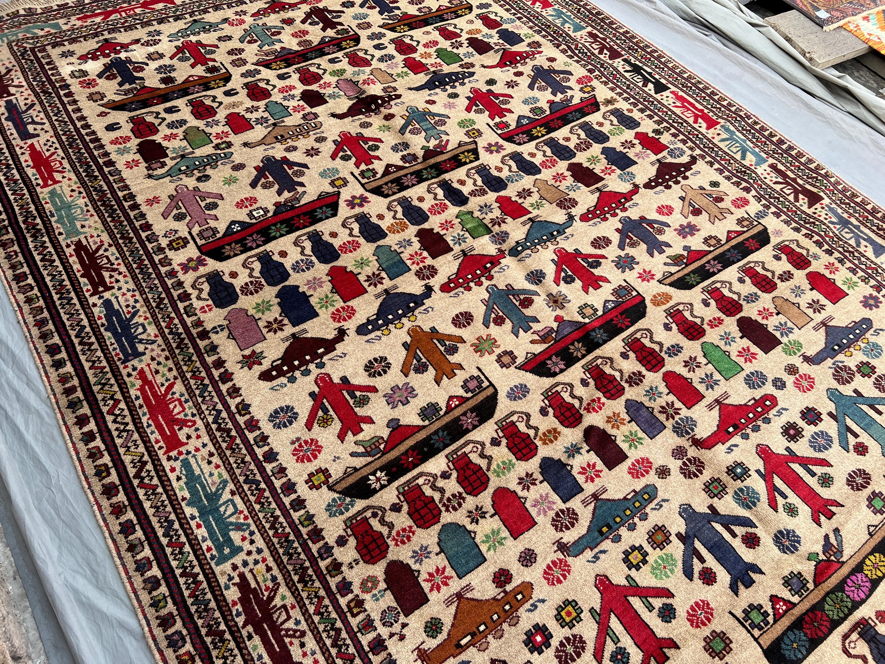 7x10 Vintage Afghan Baluchi War Rug, Handmade Wool Oriental Carpet, Rare Tribal Art Design, Collectible Area R