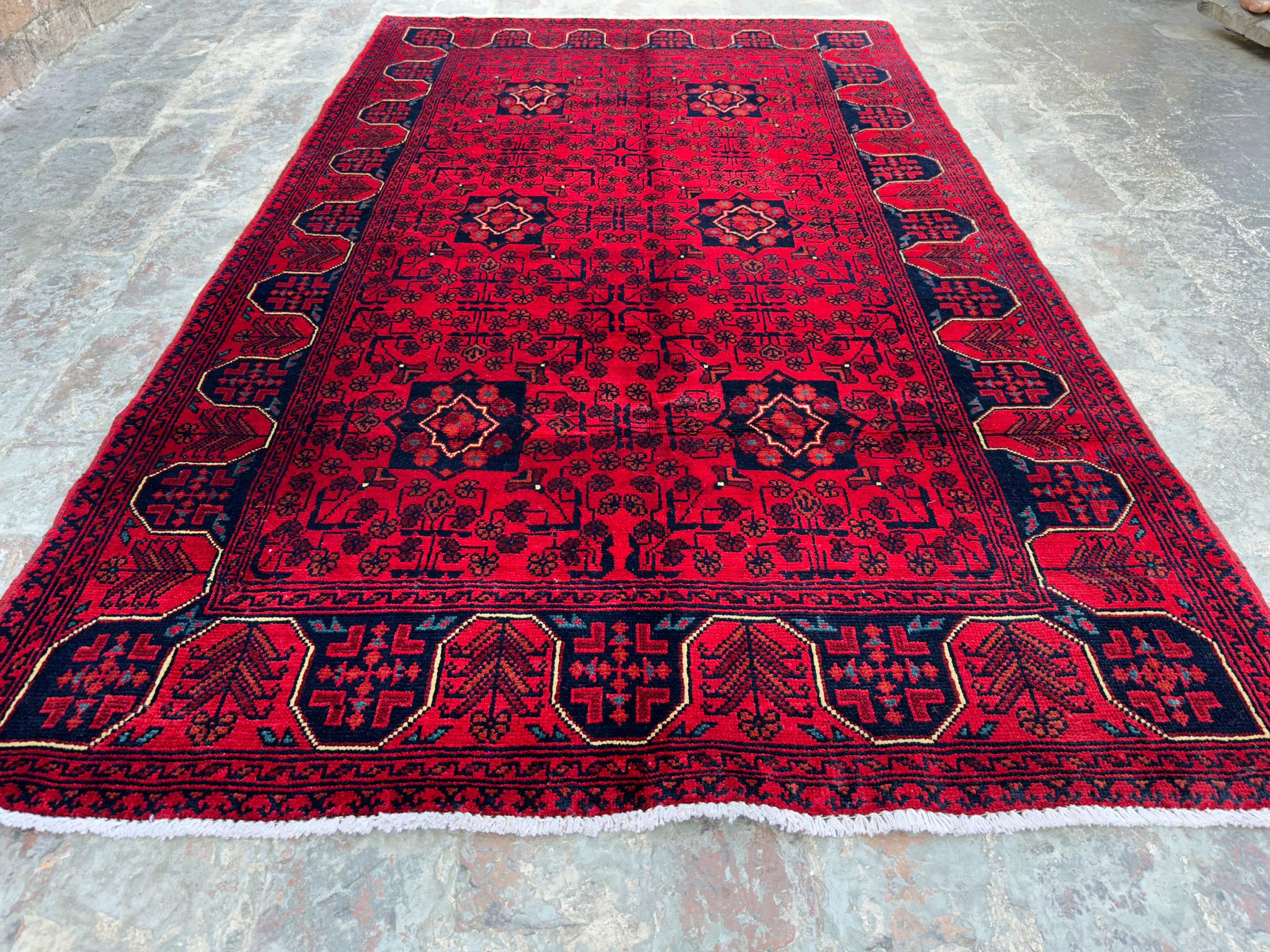 Afghan Turkoman Handmade Wool Rug 4x7 Tribal Khamyab Belly Carpet | Geometric High-Quality Area Rug, Bedroom Rug, Bathroom Rug, Kitchen Rug