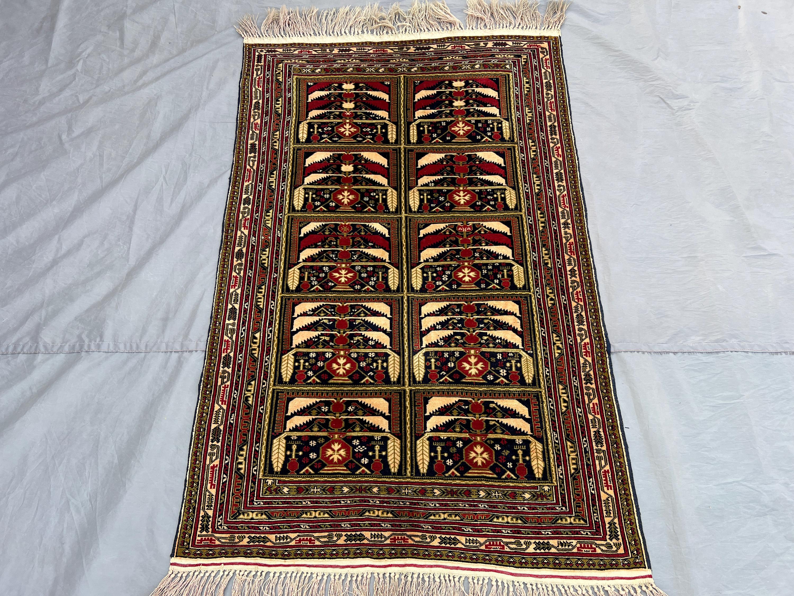3x5 Antique Afghan Baluchi Rug | Tribal Hand Knotted Wool Carpet | Geometric Nomadic Decor | Vintage Oriental