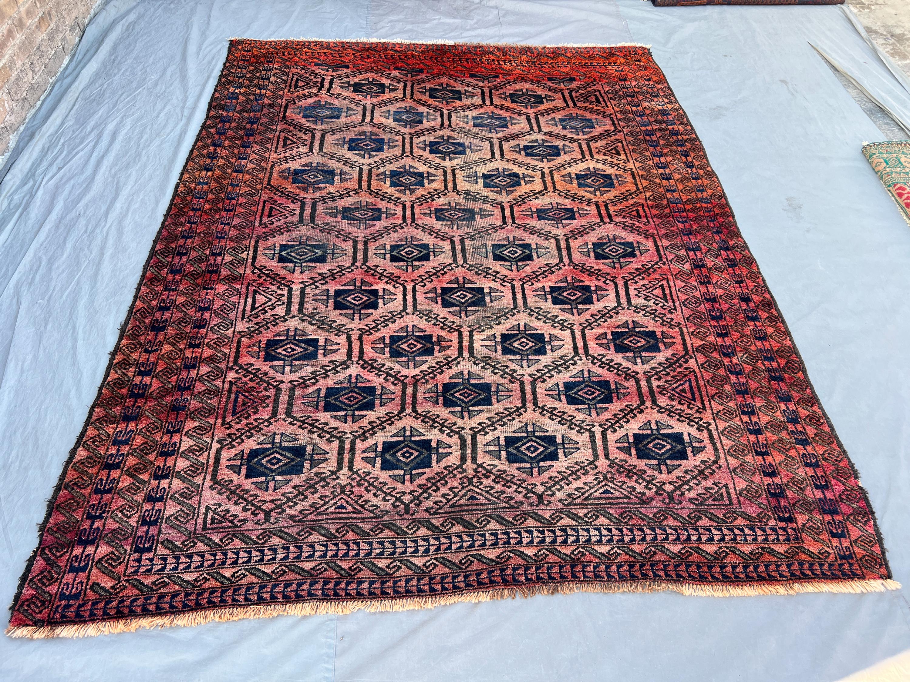 Vintage Turkish-Inspired Rug, 7'5x9'8 ft Handwoven Wool, Geometric Pattern, Boho Living Room, Tribal Decor, So