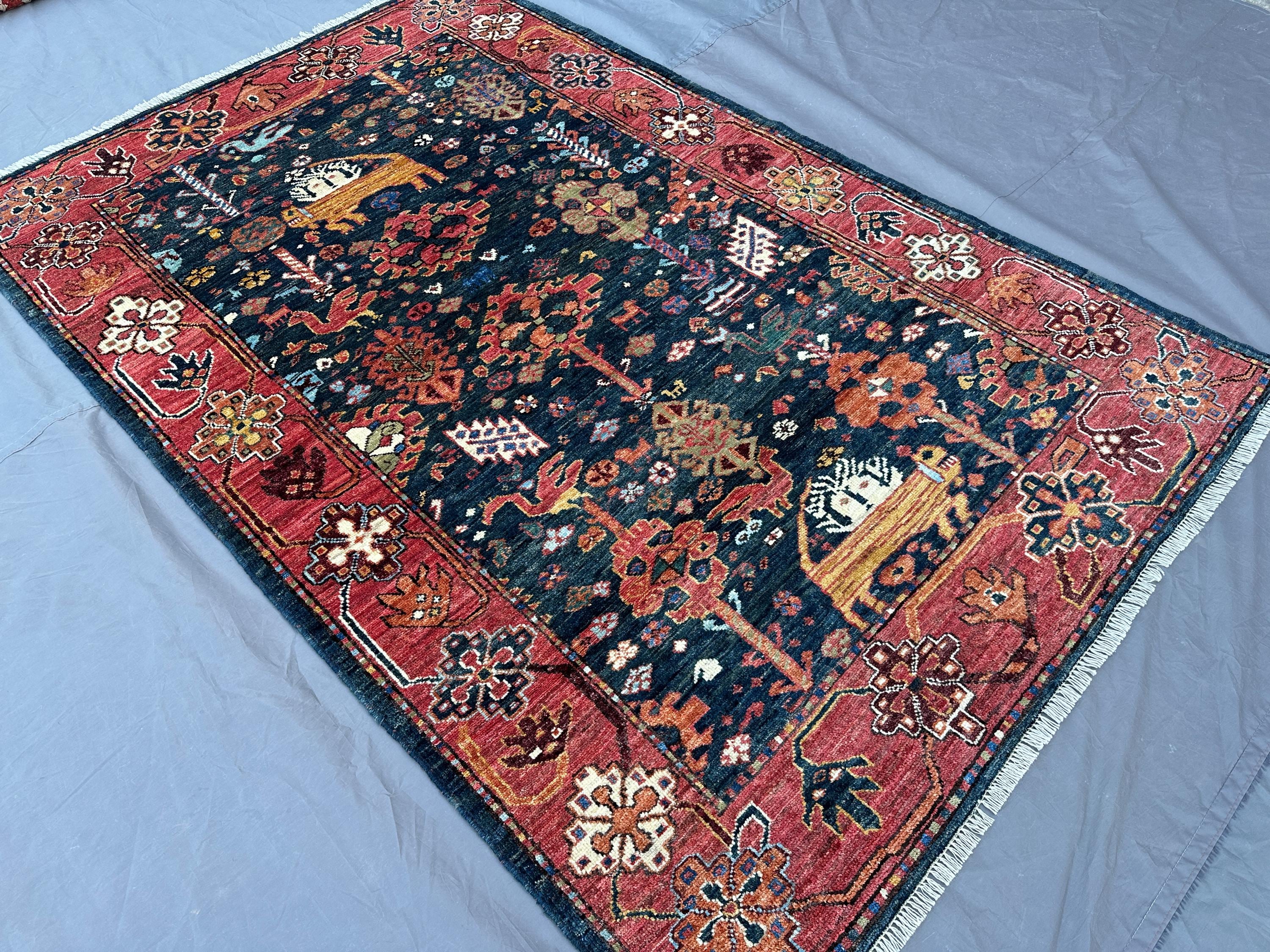 4x6'4 ft Modern Afghan Hand-Knotted Kazak Rug, Vintage Soft Pile, Oriental Area Rug, Unique Perfect for Living Room, Top Quality Kitchen Rug