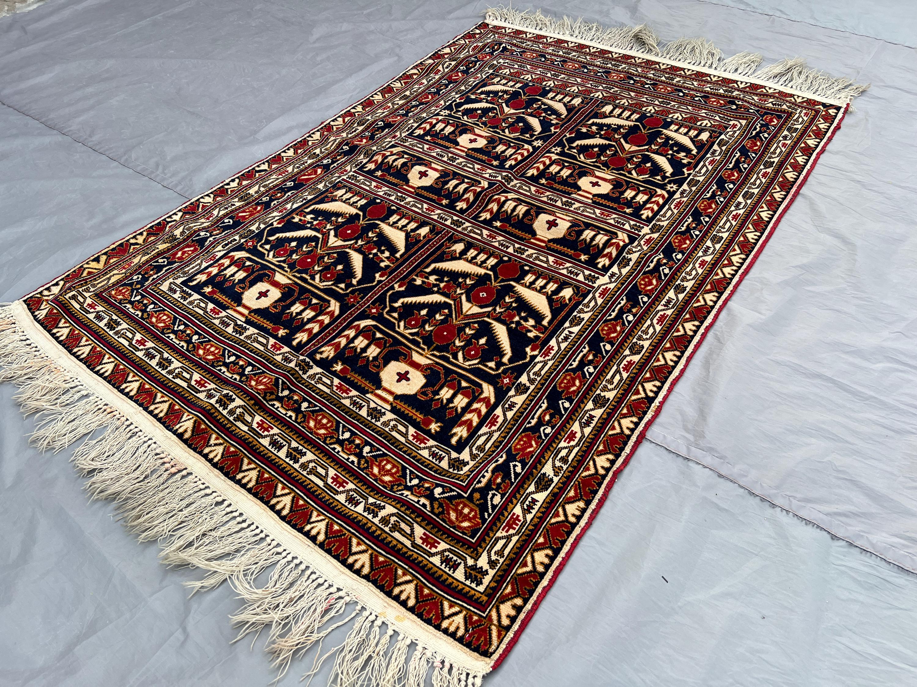 3x5 Afghan Baluchi Rug | Tribal Handmade Wool Carpet | Navy Antique Accent Rug | Vintage Nomadic Decor | Oriental Prayer Rug, Bathroom Rug