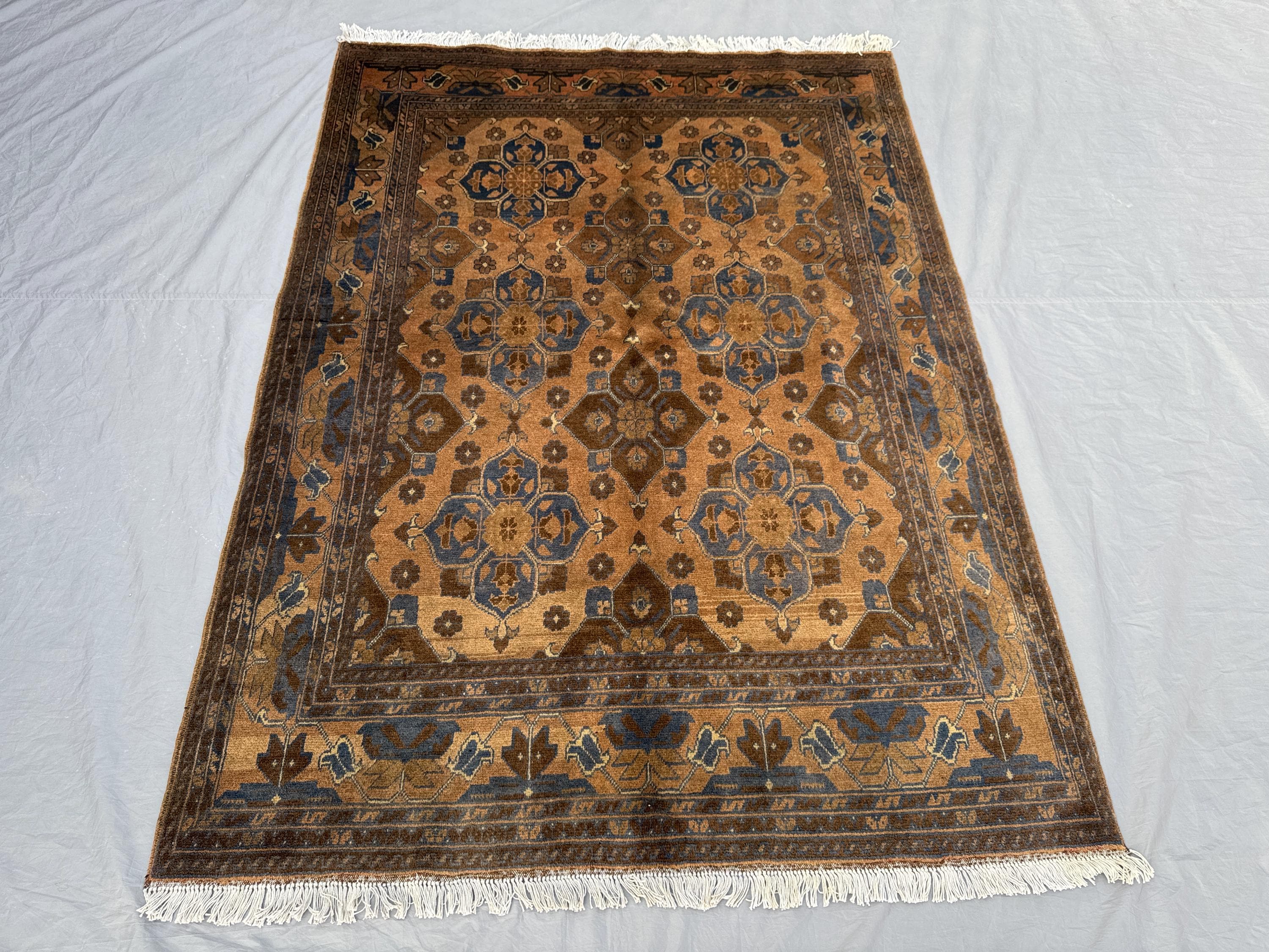 5 x 7 ft Afghan Hand Knotted Vintage Soft Pile One of a Kind Terracotta Color Faded Turkoman Ersari Design | L