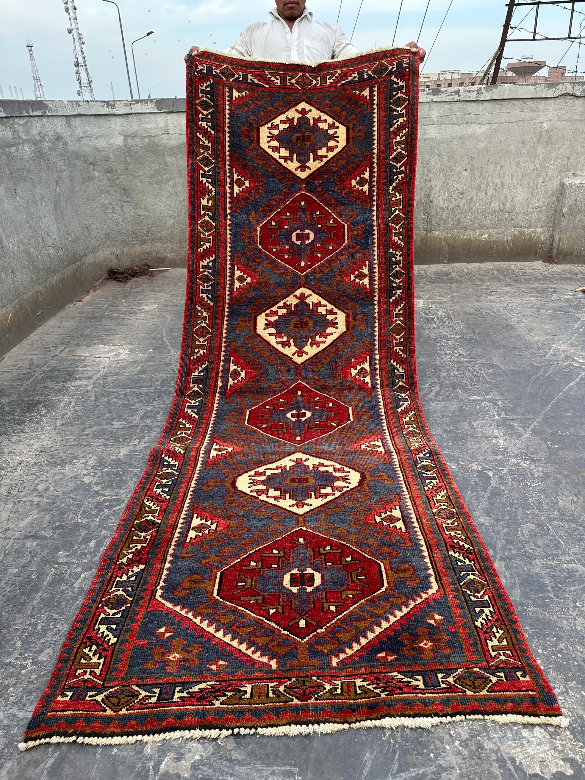 3'1 x 8'6 ft Antique Afghan Handmade Tribal Runner Rug Wide Hallway Rug Caucasian Style Geometric Pattern Turkmen Runner Rug, Moroccan rug
