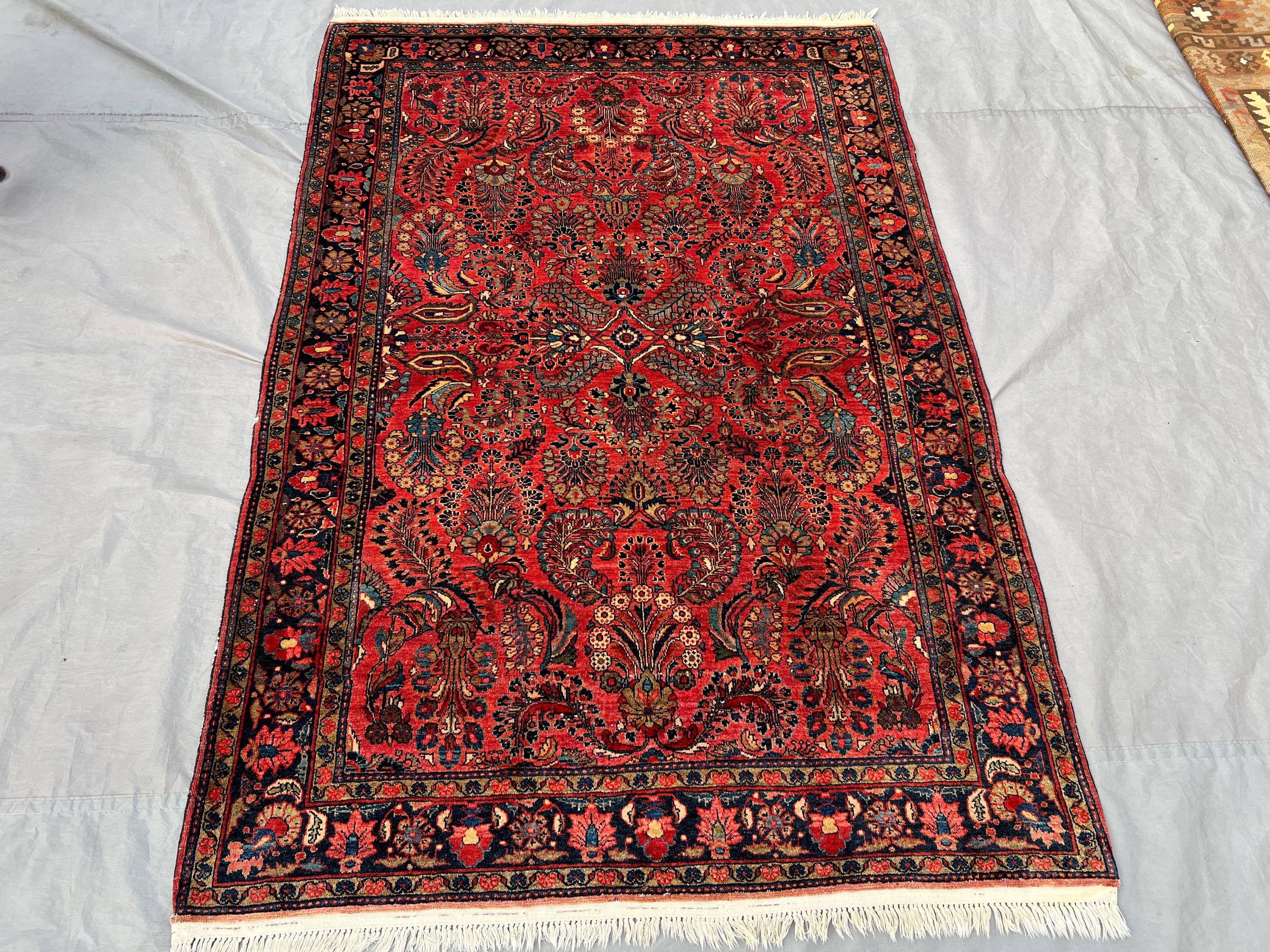 4'3x6'7 ft Antique Afghan Rug, Hand-Knotted Wool Carpet, Tribal Medallion Design, Oriental Red Area Rug, Rustic Decor, Bedroom rug