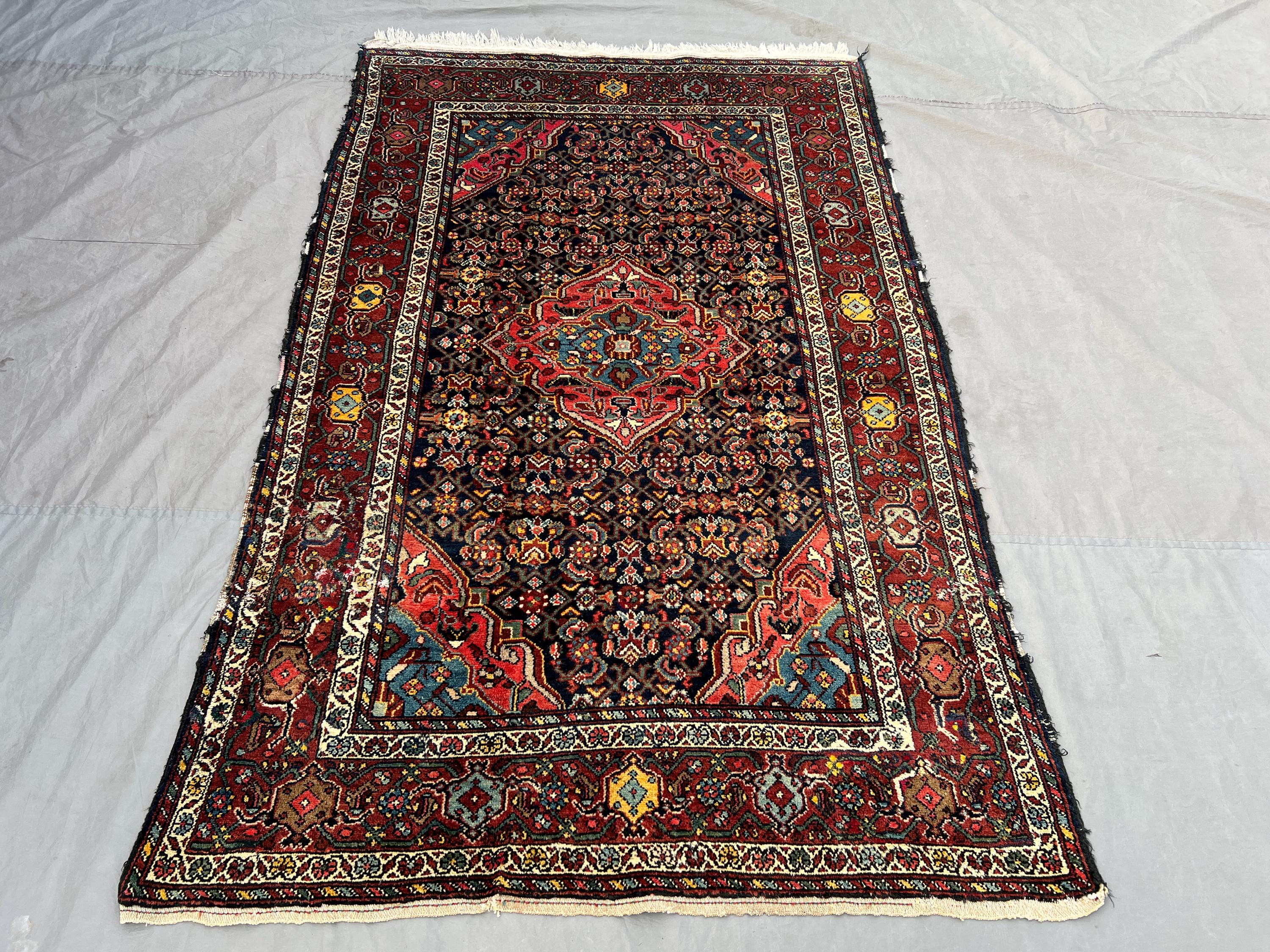 5x8 Antique Caucasian rug, Turkish Handmade Wool Geometric Area Rug, Moroccan Afghan Tribal Faded Rug, Red Rug for Bedroom Rug for Kitchen