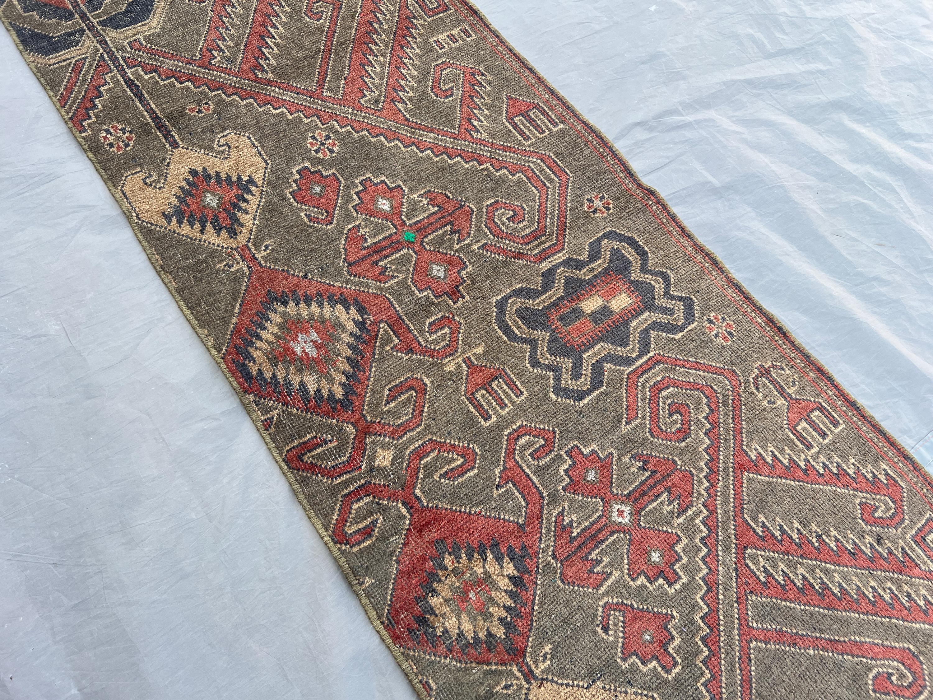 1'8 x 5'8 Vintage Afghan Baluchi Runner Rug | Handmade Tribal Wool Carpet | Geometric Red Blue Pattern | Rusti