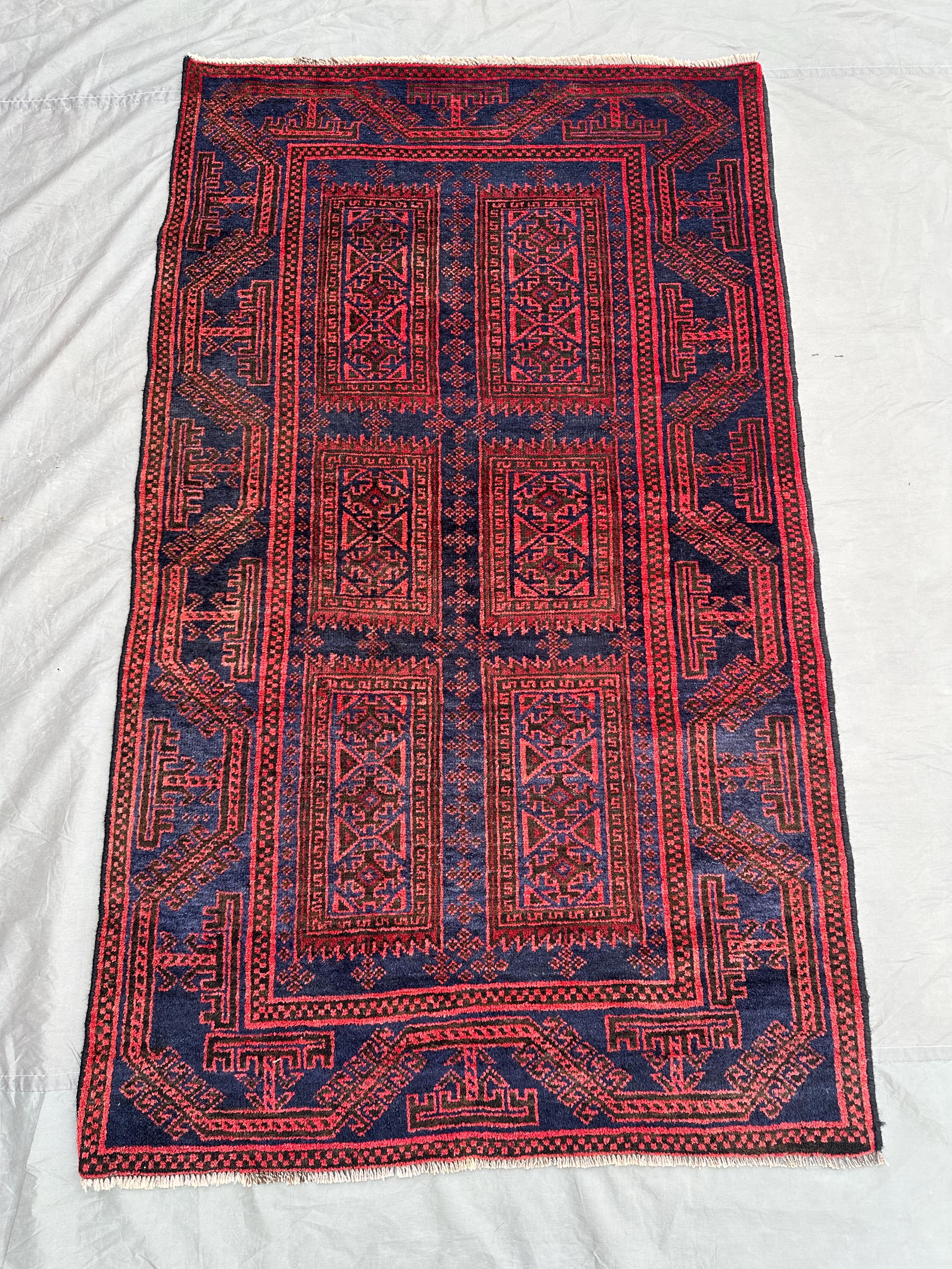 3'1x5'2 ft Baluch Rug | Antique Afghan Tribal Carpet | Hand Knotted Wool Rug | Turkmen Yaqoob Khani Design | Small Geometric Floor Decor