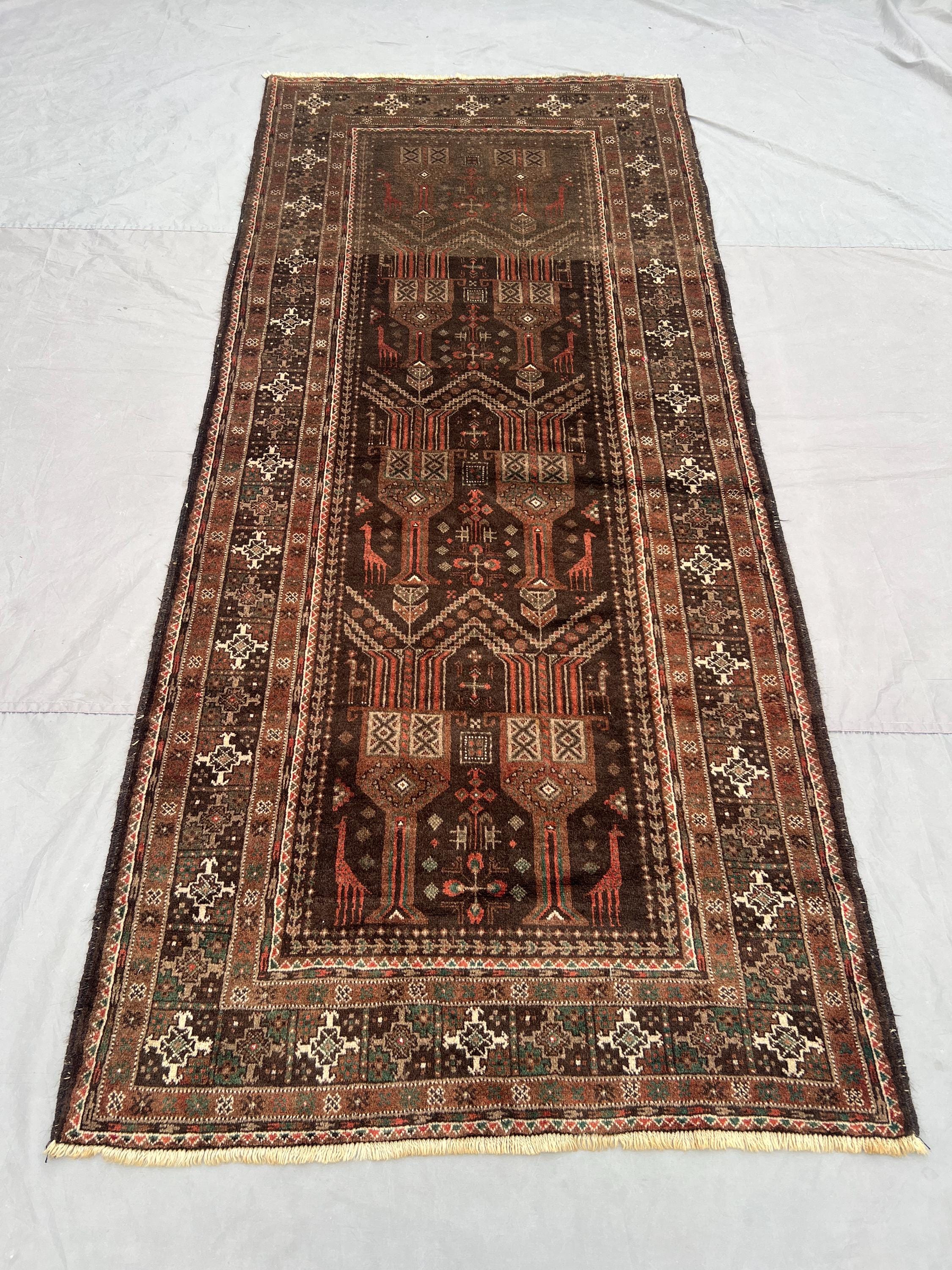 4'2 x 9'8 ft Vintage Afghan Runner Rug, Hand Knotted Wool Carpet, Caucasian Medallion Tribal Design, Long Oriental Hallway Rug, Kitchen Rug