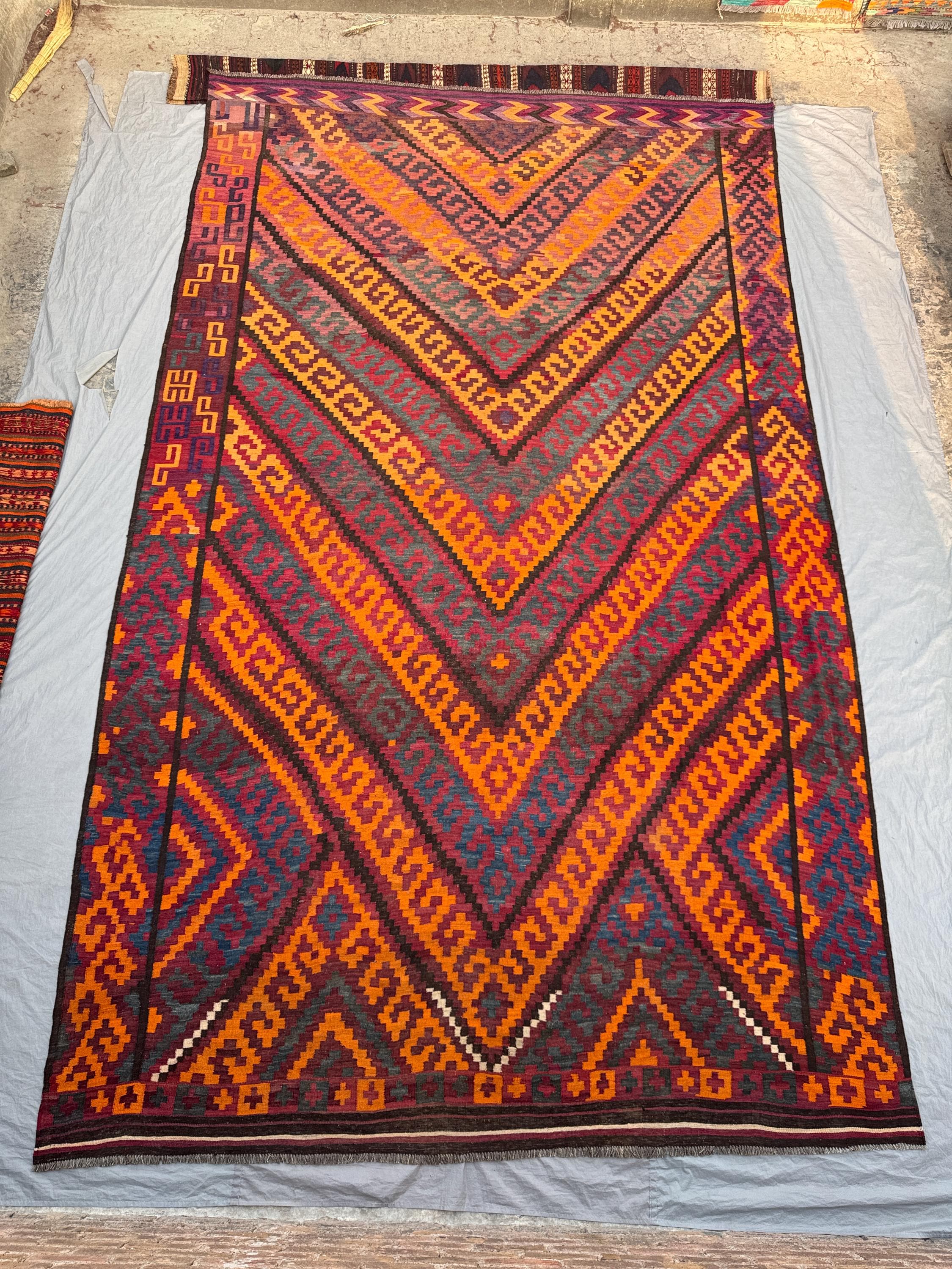 8'6 x 14'5 Antique Afghan Baluchi Kilim Handnotted Large Area Rug Flat Weave Wool Geometric Tribal Living Room Dining Decor Floor Rug