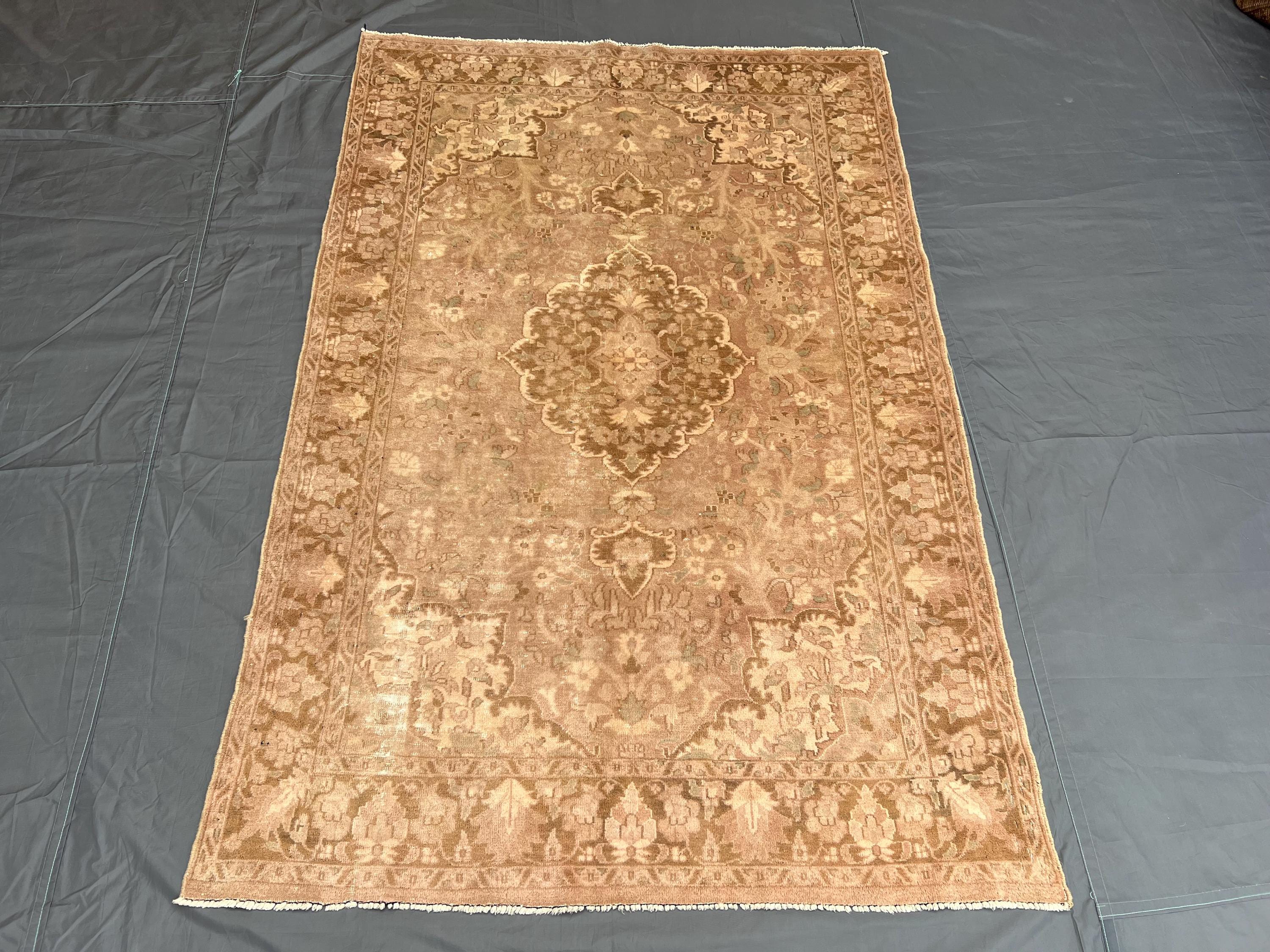 4x6 Elegant Beige Low Pile Hand-Knotted Rug, Turkish Inspired Caucasian Wool Carpet, Soft Vintage Rare Rug for
