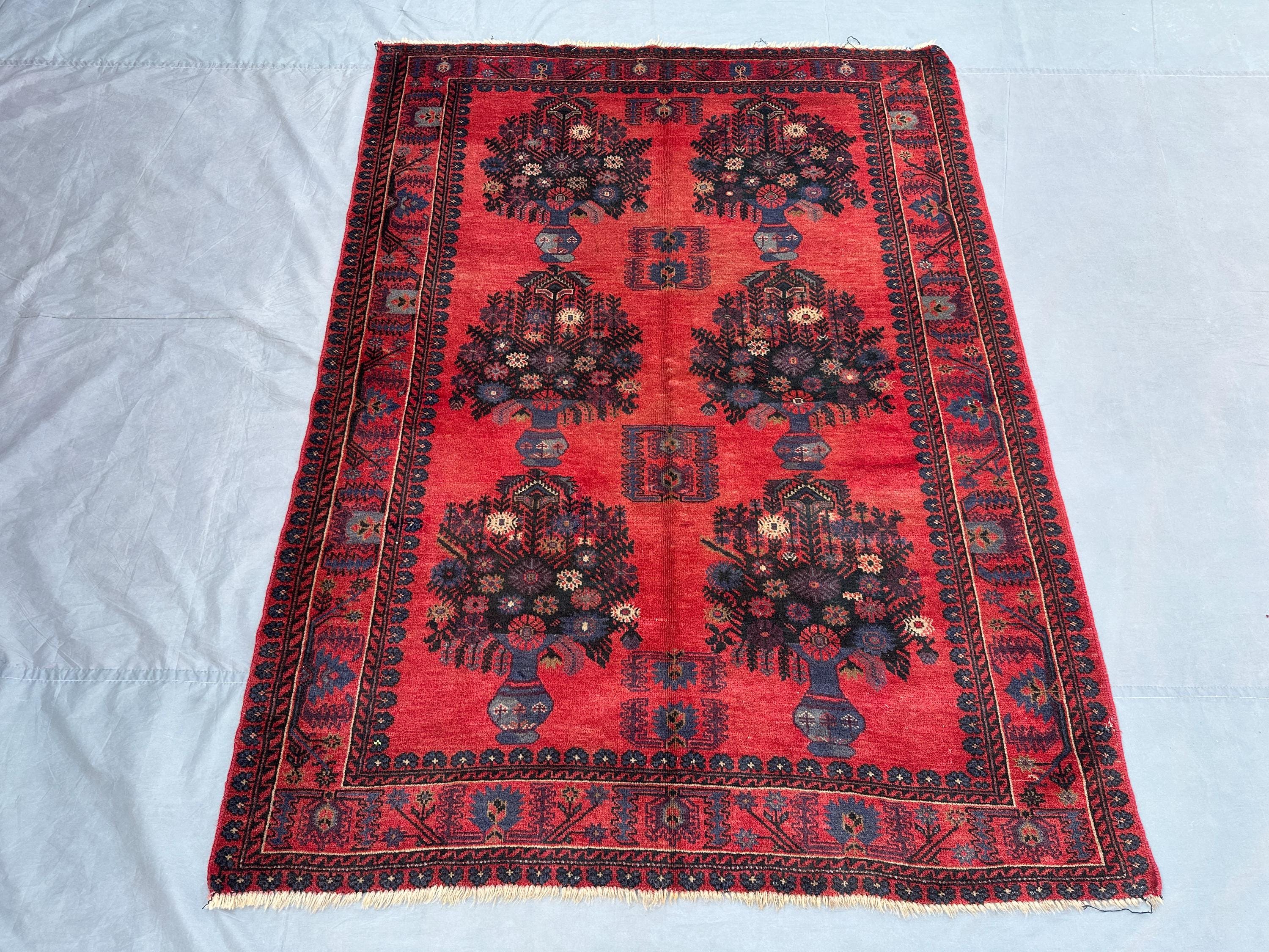 5x6 Antique Afghan Baluch Rug | Hand Knotted Wool Floral Carpet