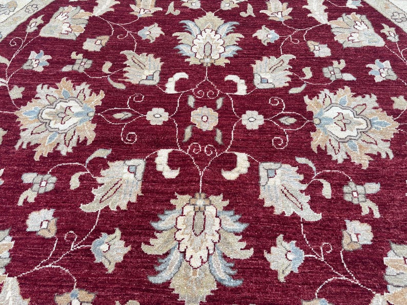 8 x 8 Afghan Hand-Knotted Modern Soft Pile Oval Oushak Design Luxury Wool Rug Elegant Floral Pattern Stylish Living Room Decor | Bedroom rug image 6