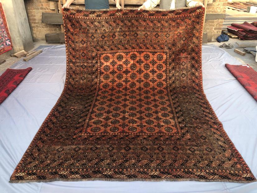 7x10 antique turkmen bokhara rug, Geometric Pattern Terracotta Rug, One Of A Kind, Bedroom Rug Outdoor, Tribal Afghan Wool Rug, Baho Decor