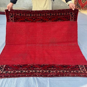 4x4 ft Vintage Turkmen Square Rug Afghan Tribal Handmade Kilim Rug Unique Red Accent Floor Decor, Turkish Style Kilim Rug, Rustic Baho Decor