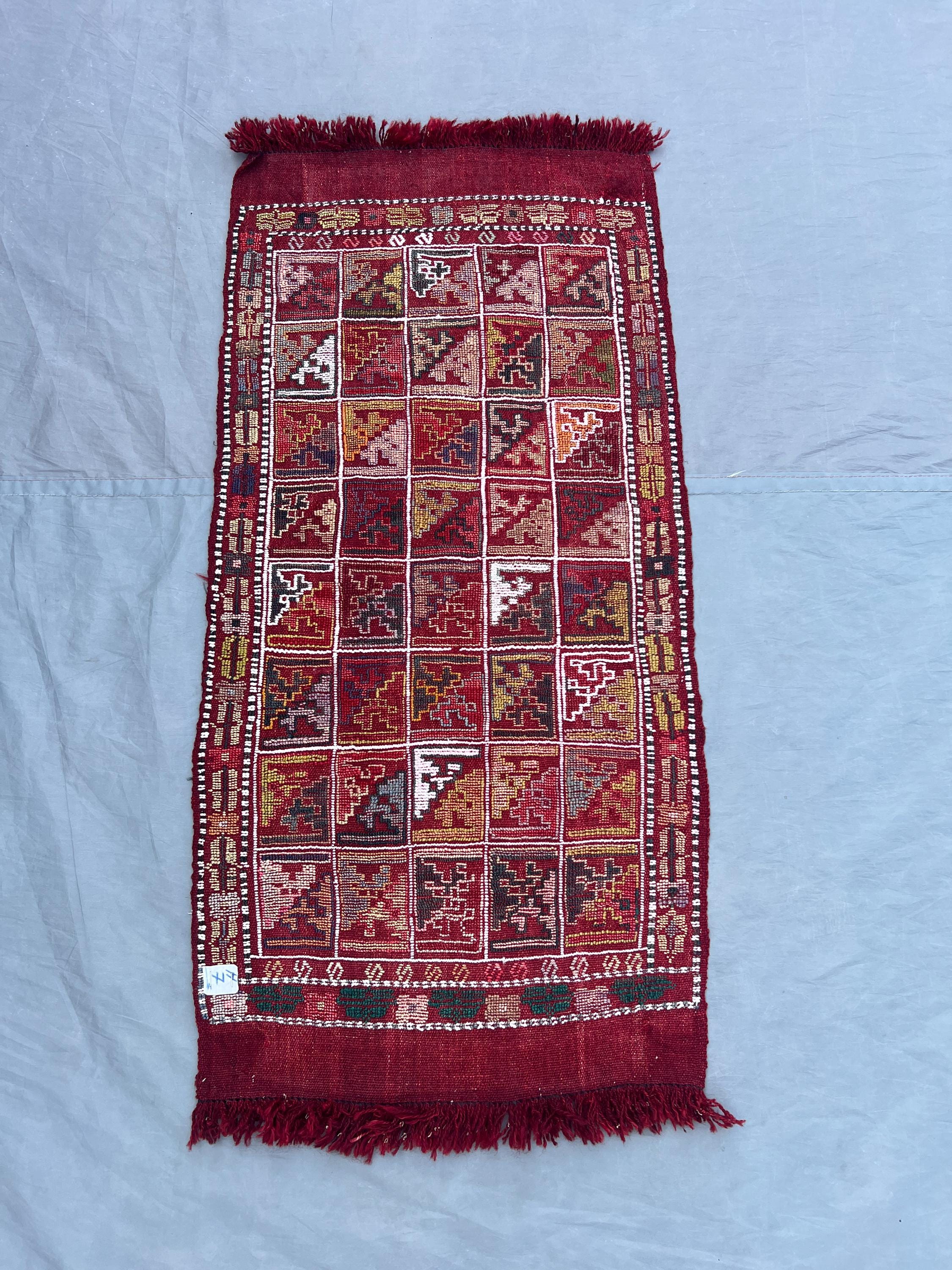 Antique Afghan sumak 2x3 flat weave kilim tribal vintage decor handmade wool rare wall hanging or floor accent
