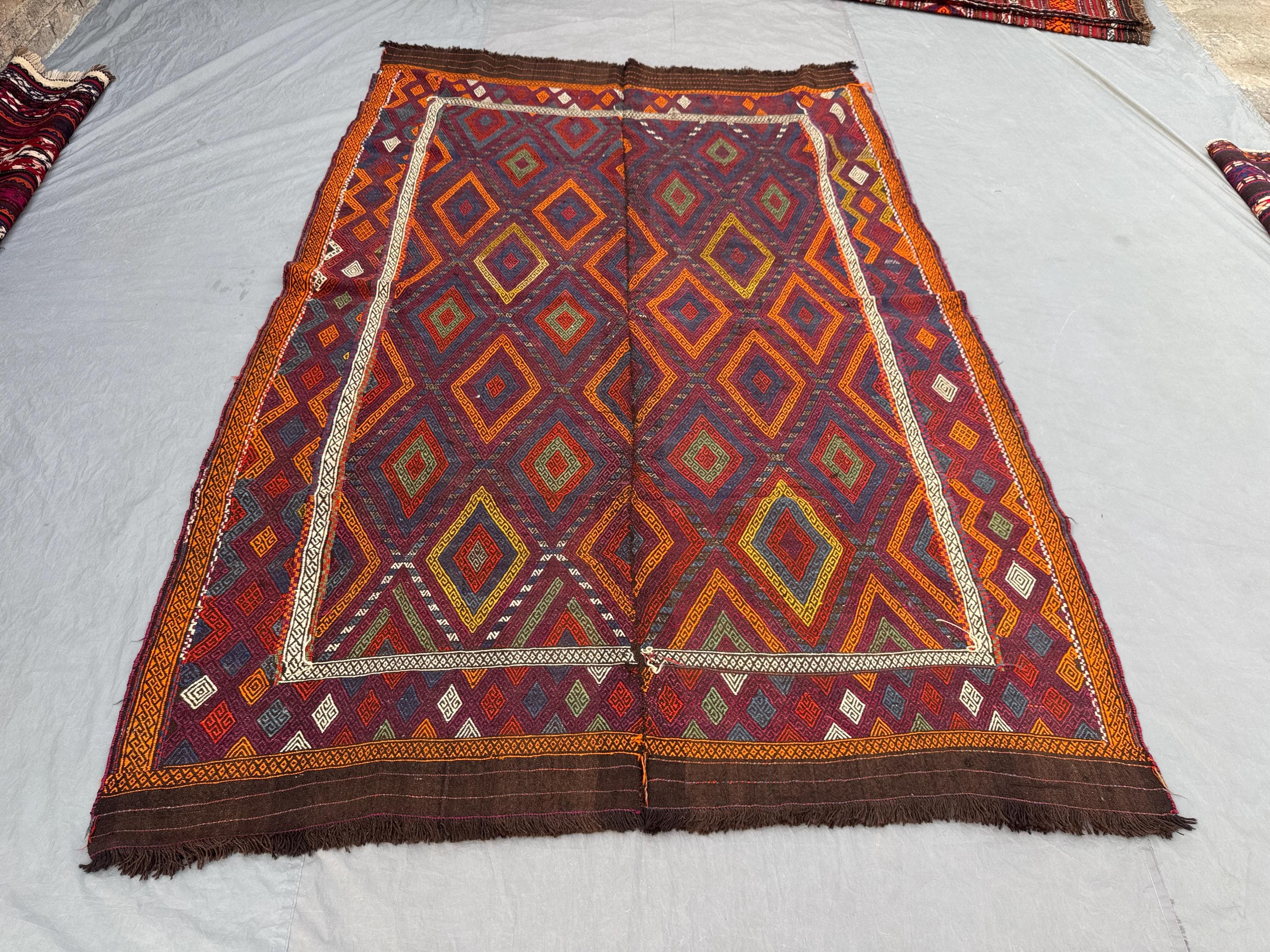 Afghan Hand Woven Kilim 7 x 10 ft Vintage Flat Weave One of a Kind Large Area Home Boho Decor Rug Sumak Design