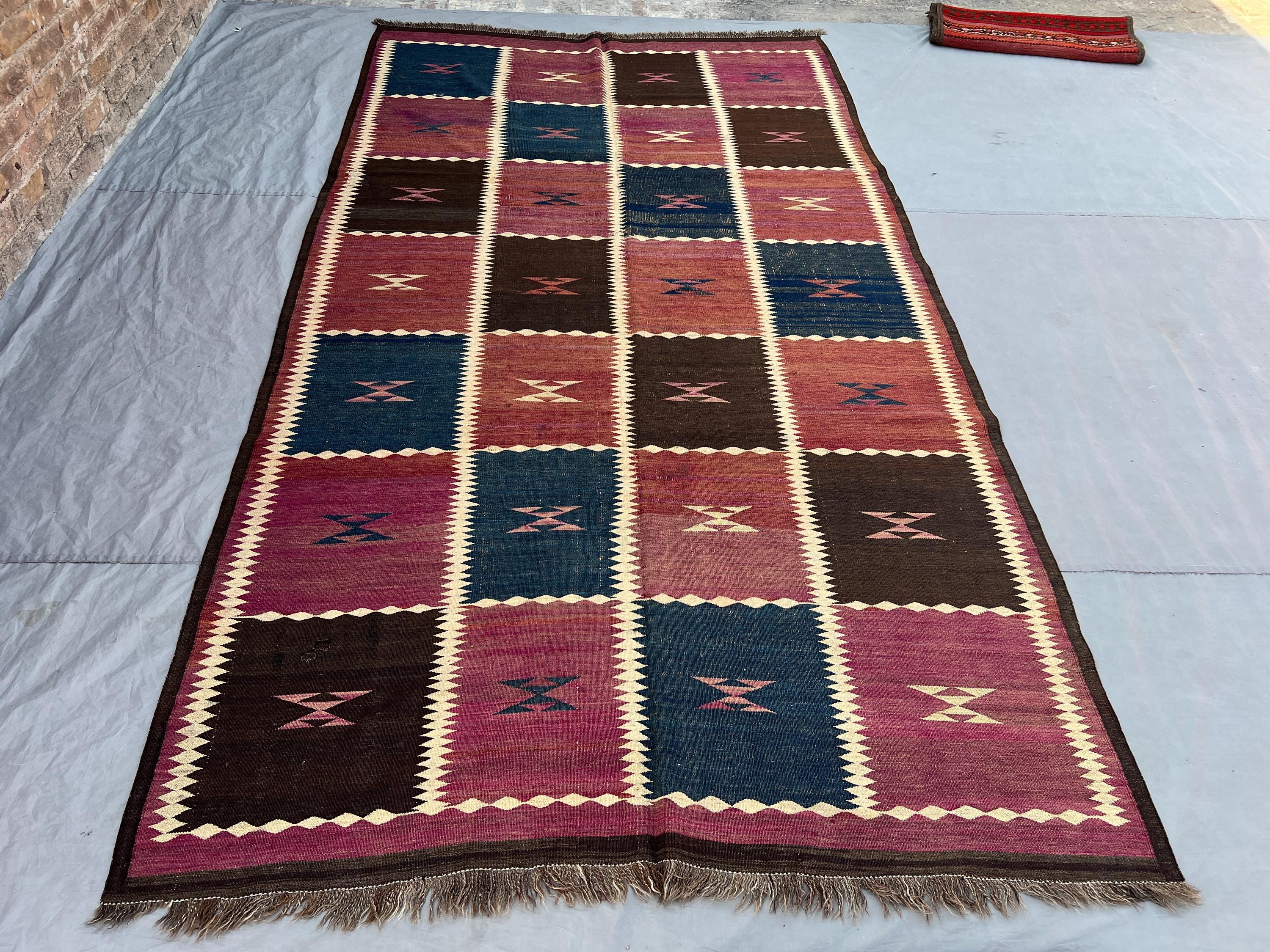 6x11 ft Vintage Afghan Kilim Rug, Handmade Flatweave Wool Rug, Large Geometric Panel Kilim, Tribal Area Rug, Boho Living Room Decor