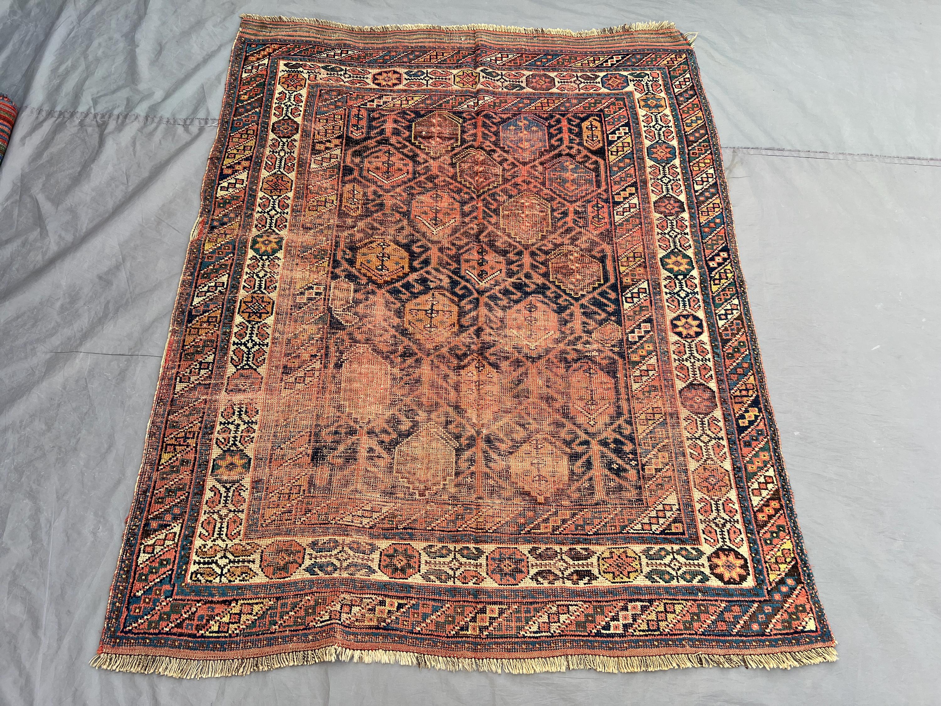 5 x 6 ft Afghan Hand Knotted Vintage Turkoman Ersari Rug Low Pile Distressed Brown Red Tribal One Of A Kind Ar