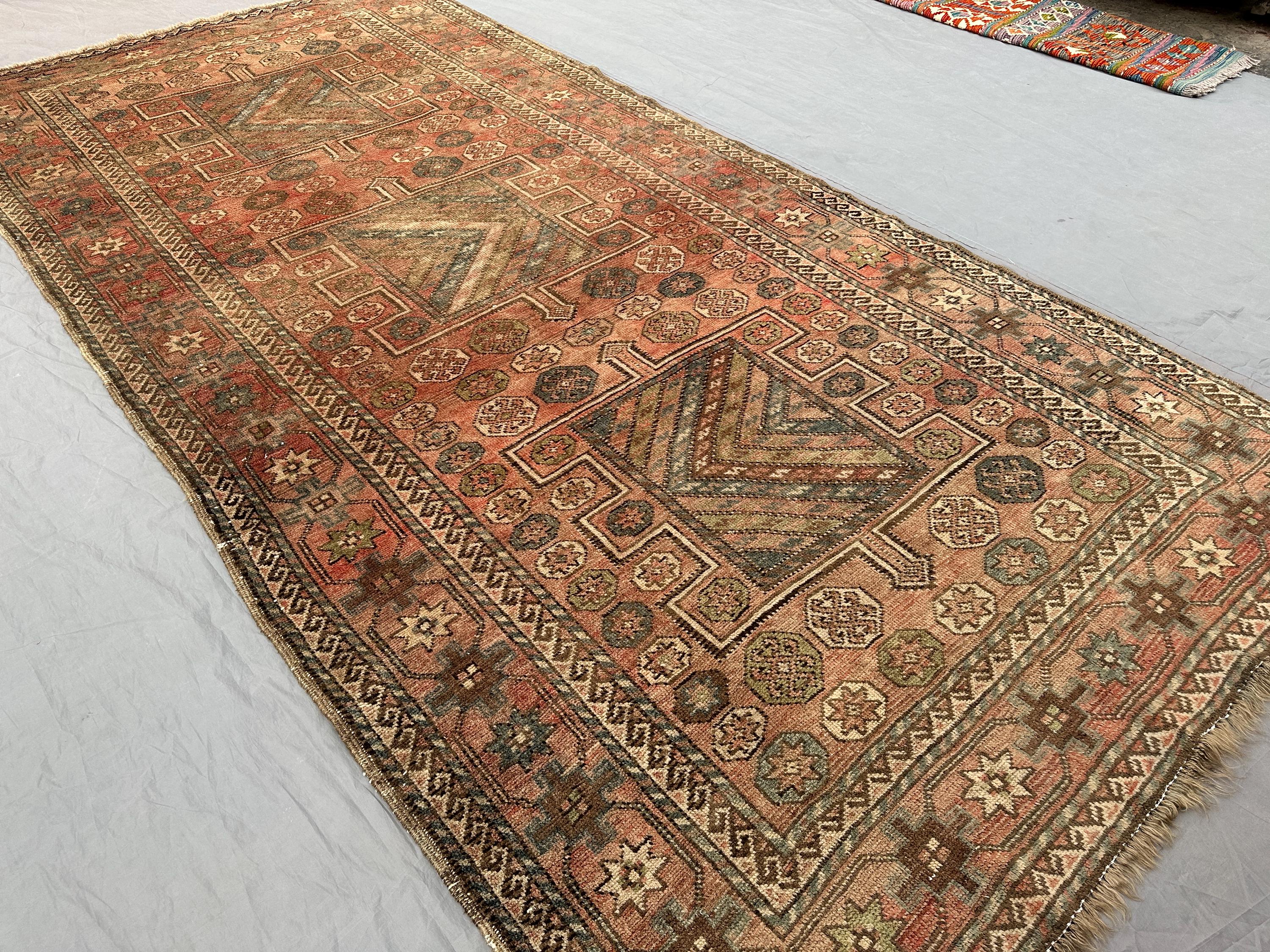 5'5 x 11'1 ft Antique Turkish Inspired Runner Rug, Hand Knotted Wool Carpet, Caucasian Kazak Geometric Design,
