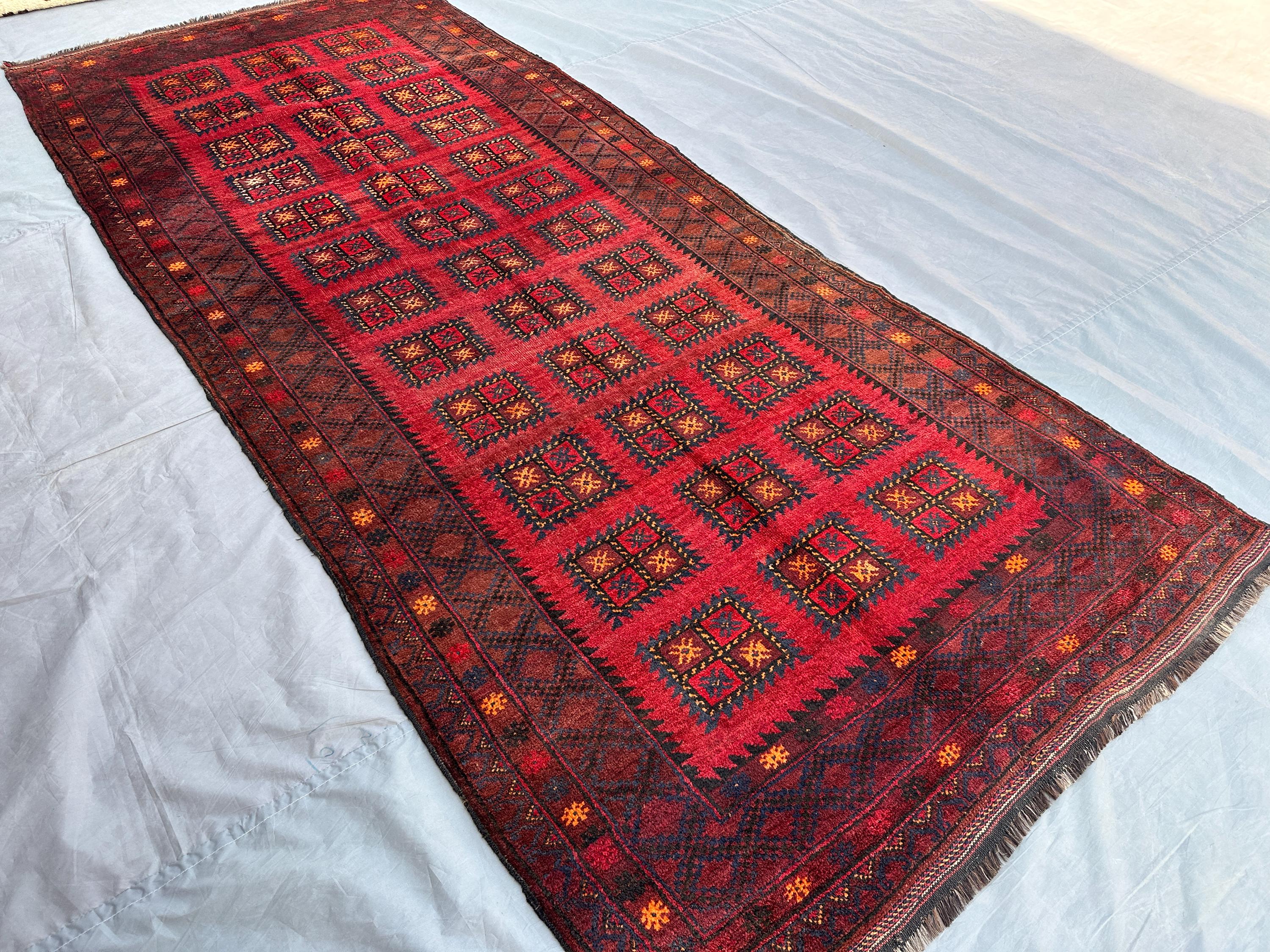 4x9 Wide Afghan Baluch Runner Rug - Turkmen Tribal Rug - High Quality Wool Hallway Rug - Outdoor or Indoor Vin