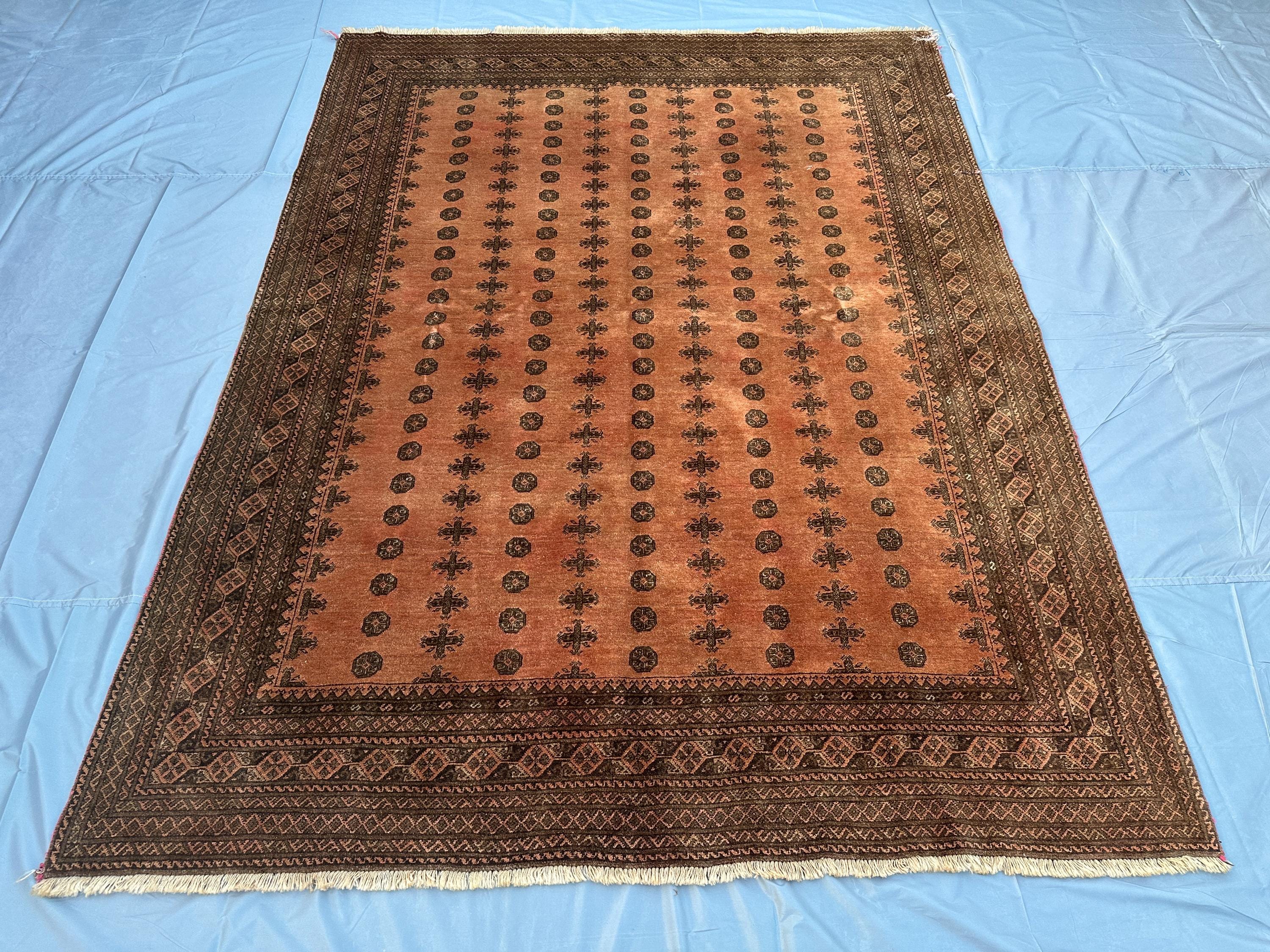 7.0x9.2 ft Antique Turkmen Bukhara Rug Tribal Ersari Rug Mowri Design Hand-Knotted Wool Carpet, Living Room Rug, Rugs For Bedroom, Moroccan
