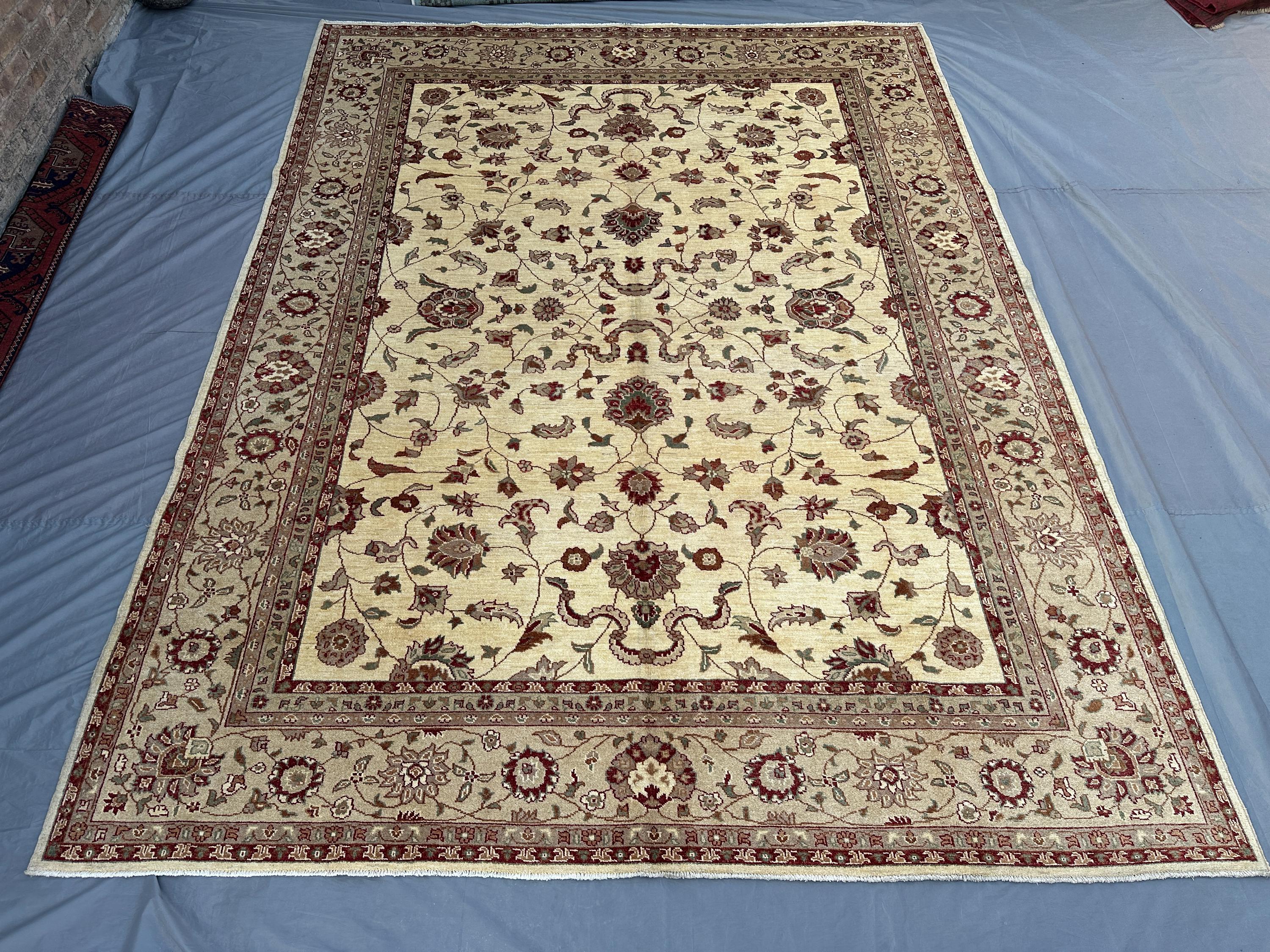9'2x12 ft Afghan Hand Knotted Oushak Rug | Turkmen Modern Wool Area Rug | Geometric High-Quality Large Area Ru