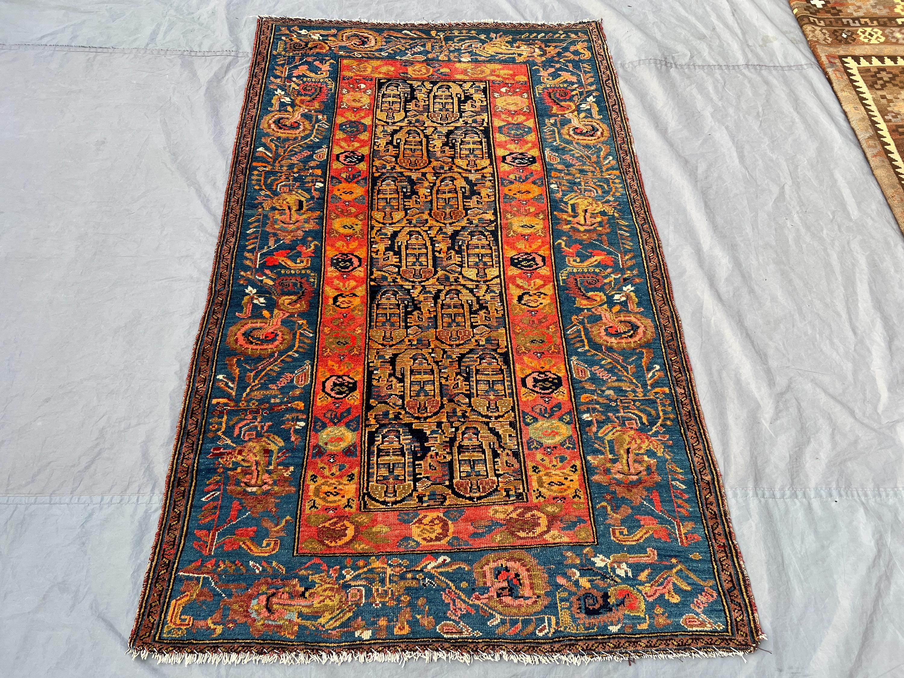 3'11" x 6'5" Antique Hand-Knotted Rug, Tribal Wool Turkmen Design, Turkish One-of-a-Kind Soft Pile Vintage Are