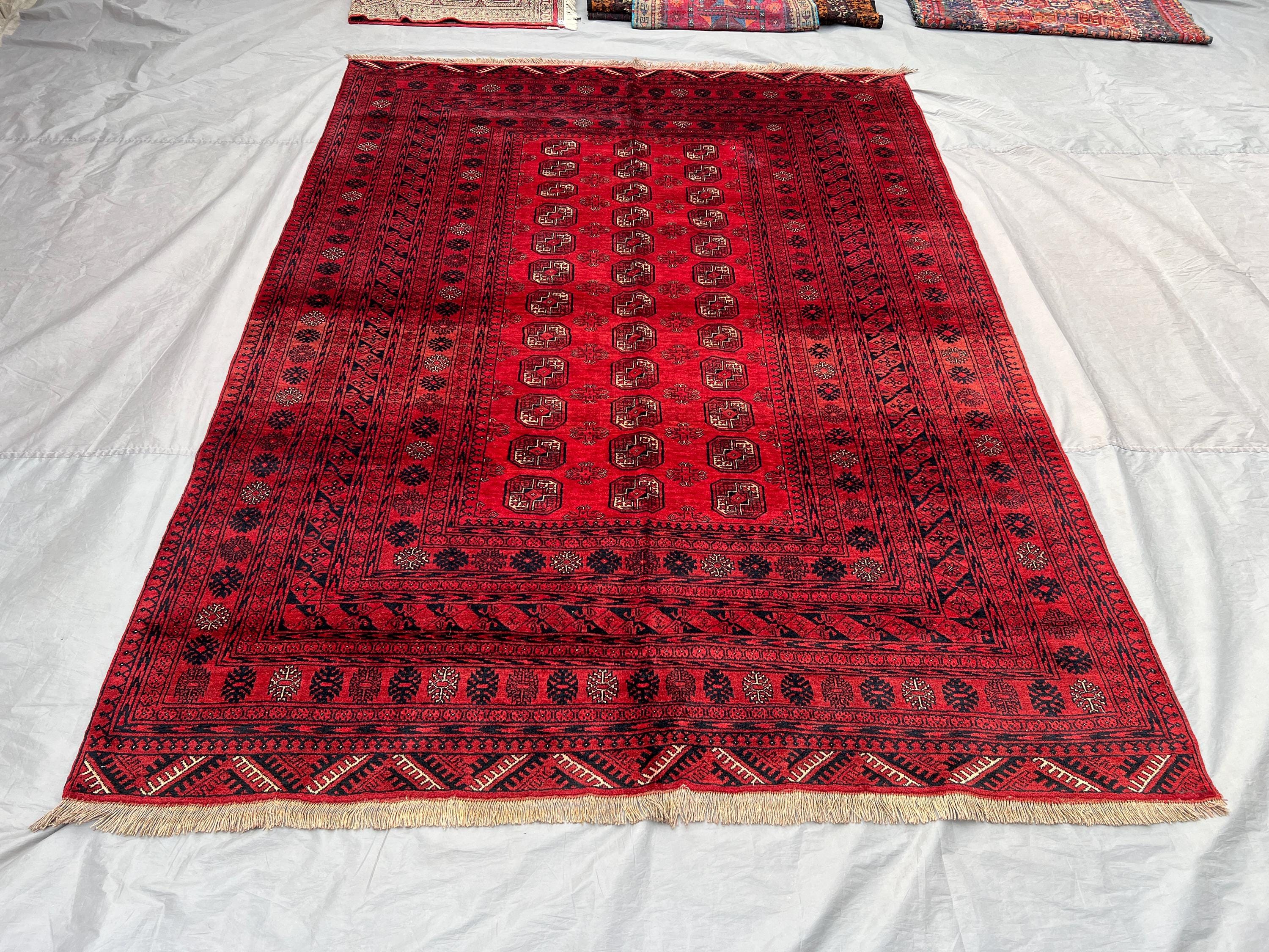 7" x 10" Afghan Hand Knotted Turkmen Bukhara Rug | Vintage Wool Tribal Rug for Living Room, Bedroom, or Boho C
