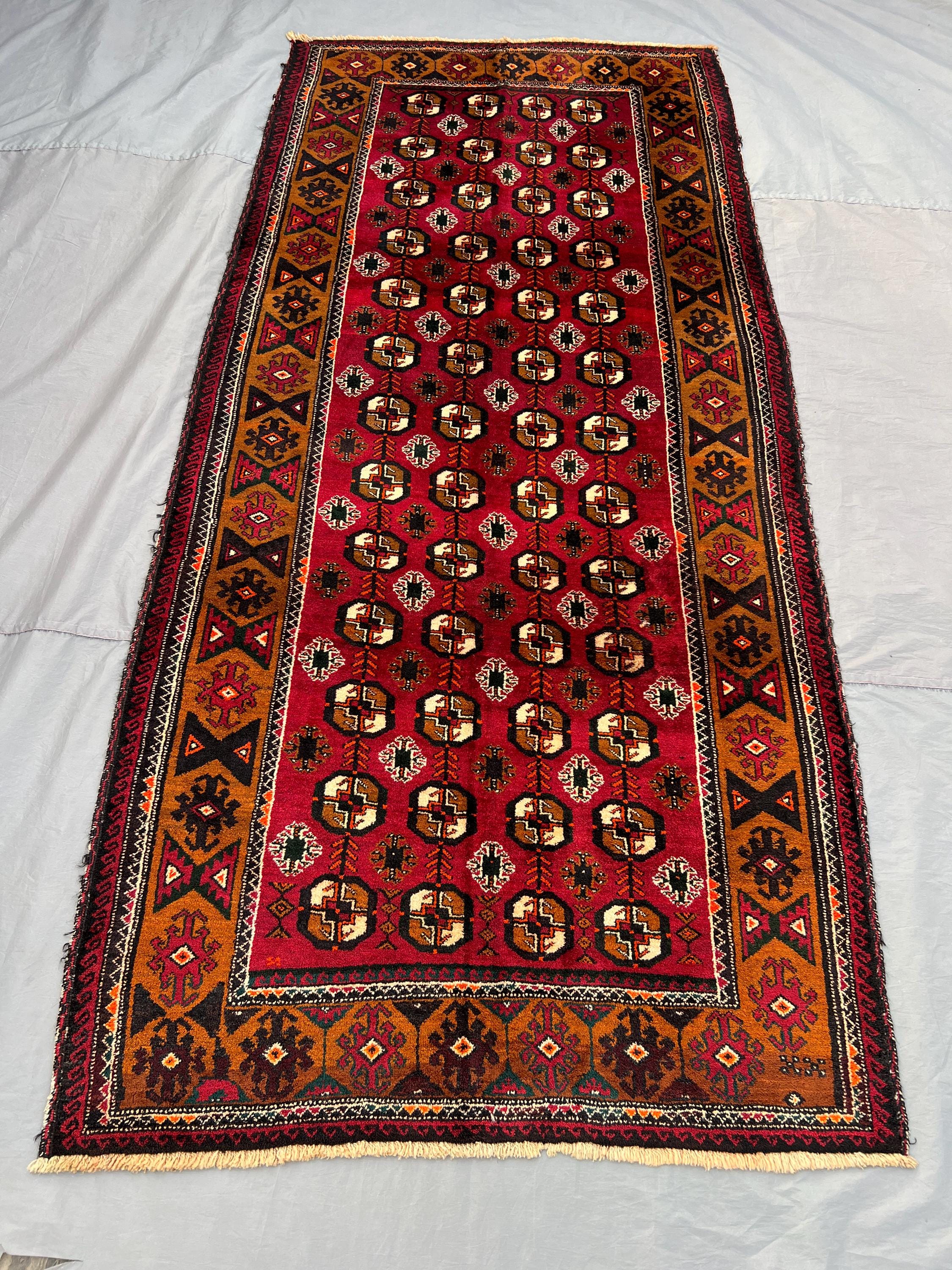 4x10 Vintage Afghan Turkoman Hand-Knotted Rug, Soft Pile Rare Tribal, Geometric Hall Rug, One of a Kind Farmhouse Decor | rug for study room