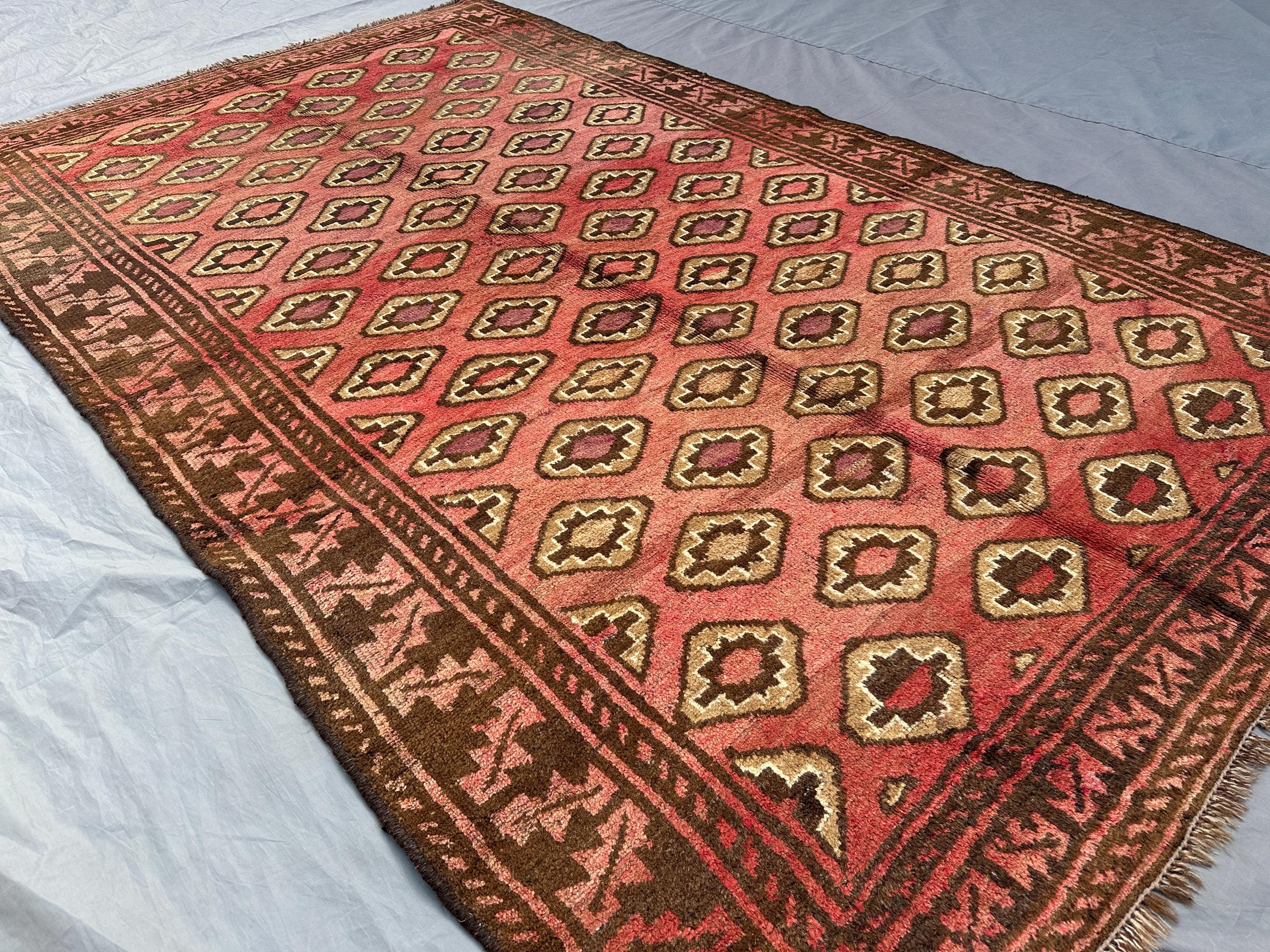 Antique Baluch Tribal Rug 4'6x7'4 ft, Handmade Afghan Wool Rug | Turkmen Geometric Area Carpet | Vintage Living Room Rug | Bohemian Bedroom