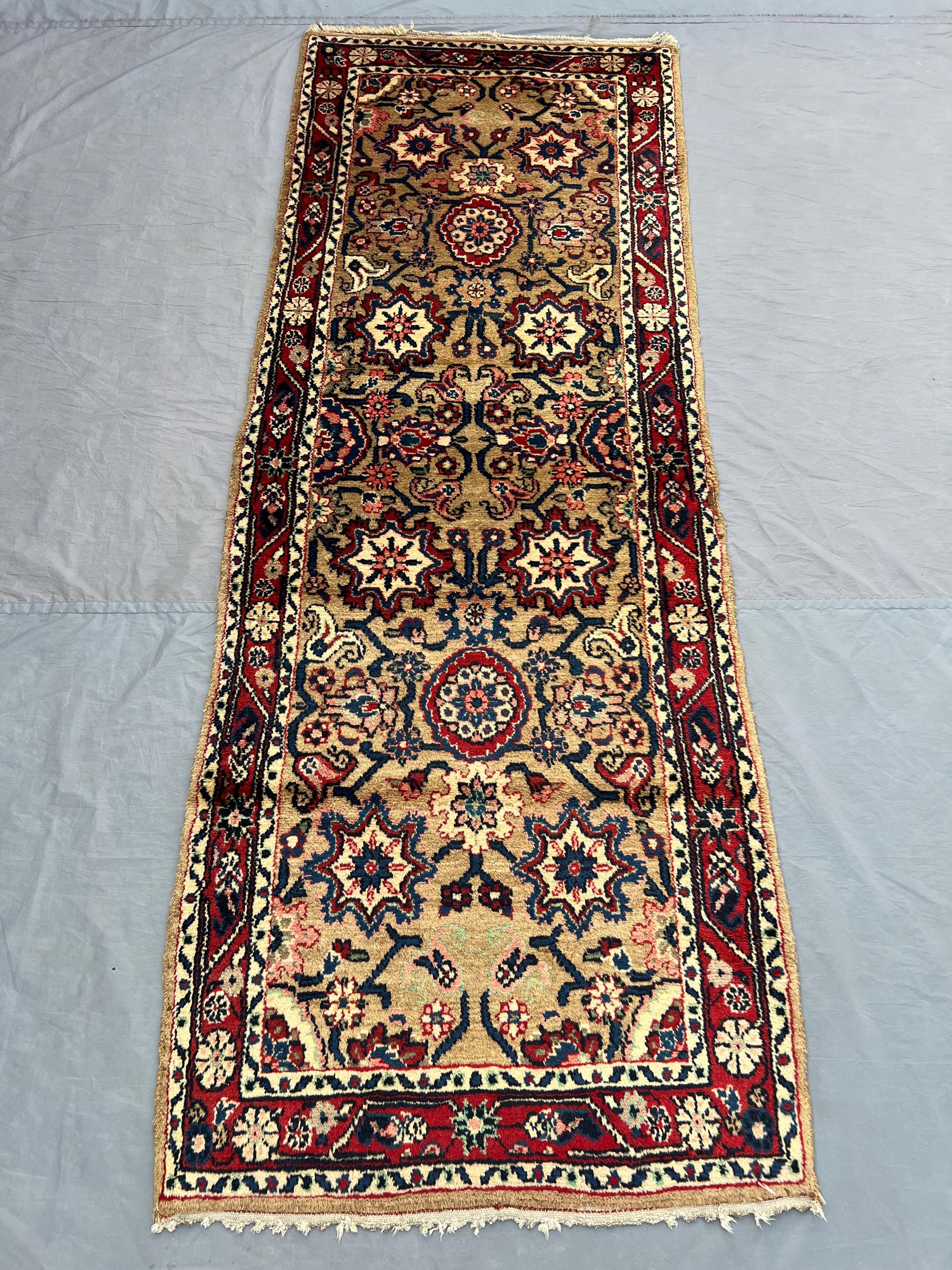 Afghan Runner Rug 2'7x7'4 ft | Handmade Caucasian Style Wool Rug | Vintage Floral Border Runner | Hallway Rug 