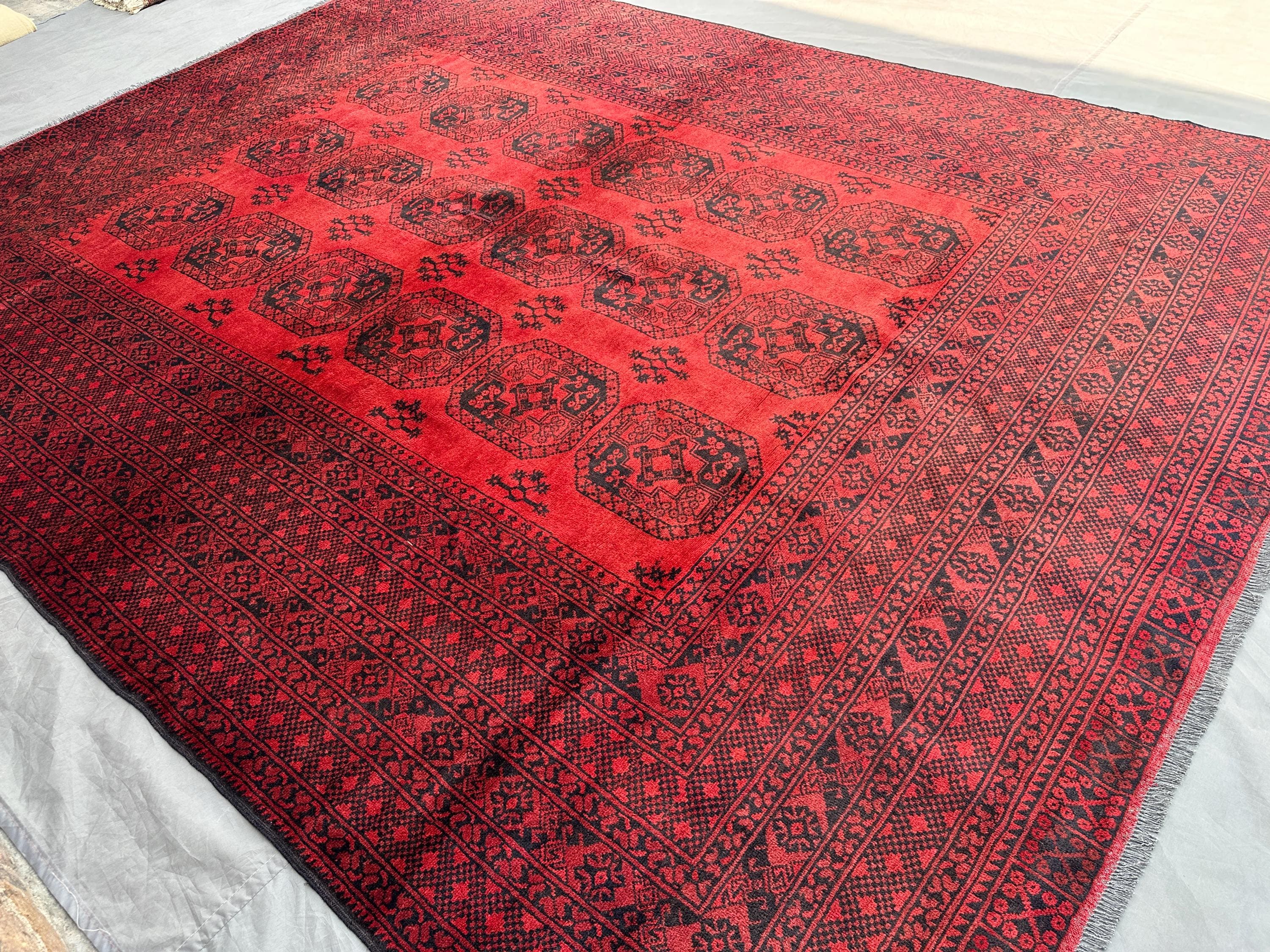 7x10 Antique Elephant Foot Rug | Afghan Hand Knotted Turkmen Wool Carpet | Bukhara Tribal Rug | Geometric Bedroom Area Rug, Living Room Rug