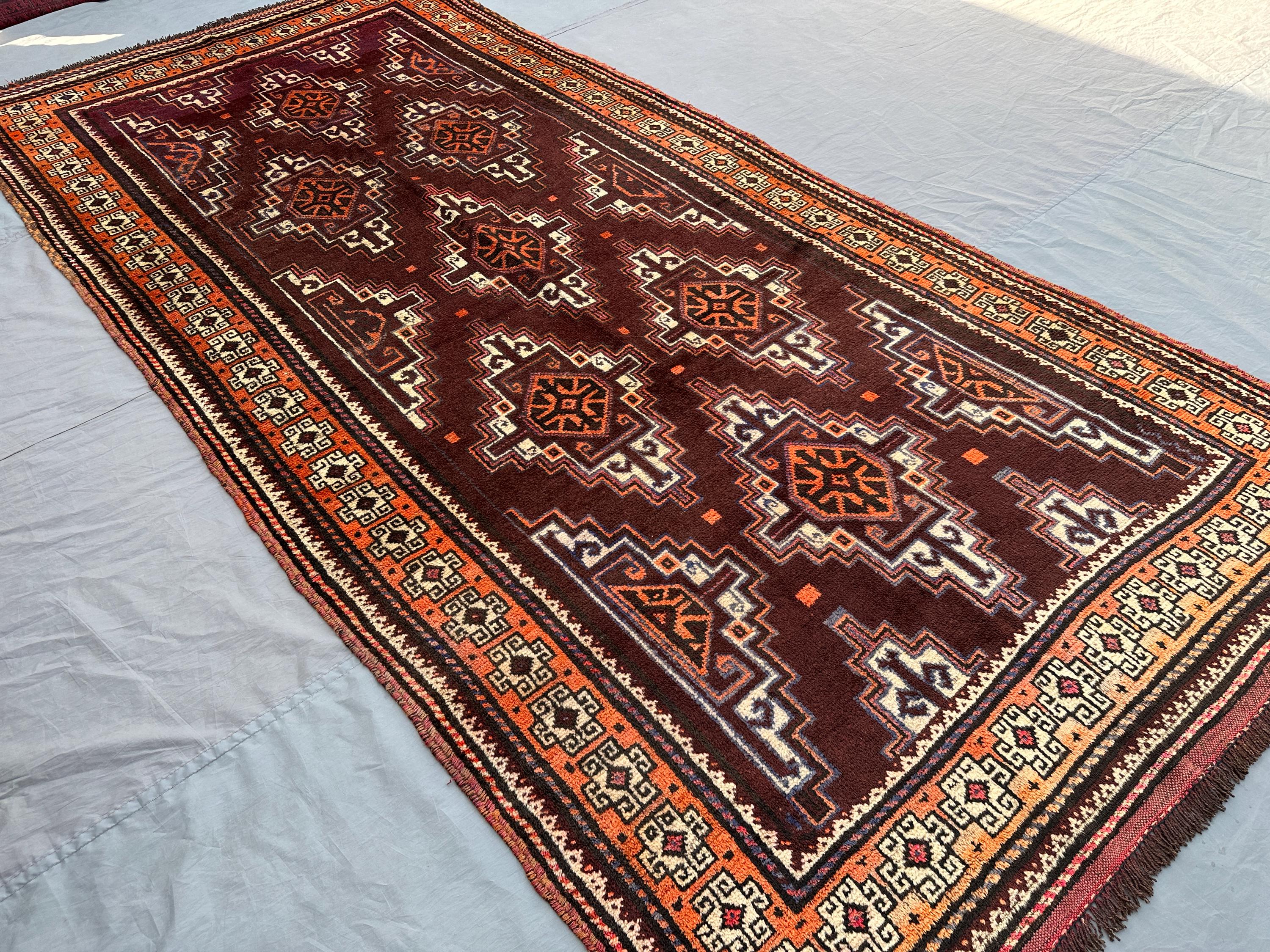 5x10 Antique Afghan Baluchi Runner Rug | Hand-Knotted Tribal Wool Carpet | Geometric Pattern | Vintage Nomadic