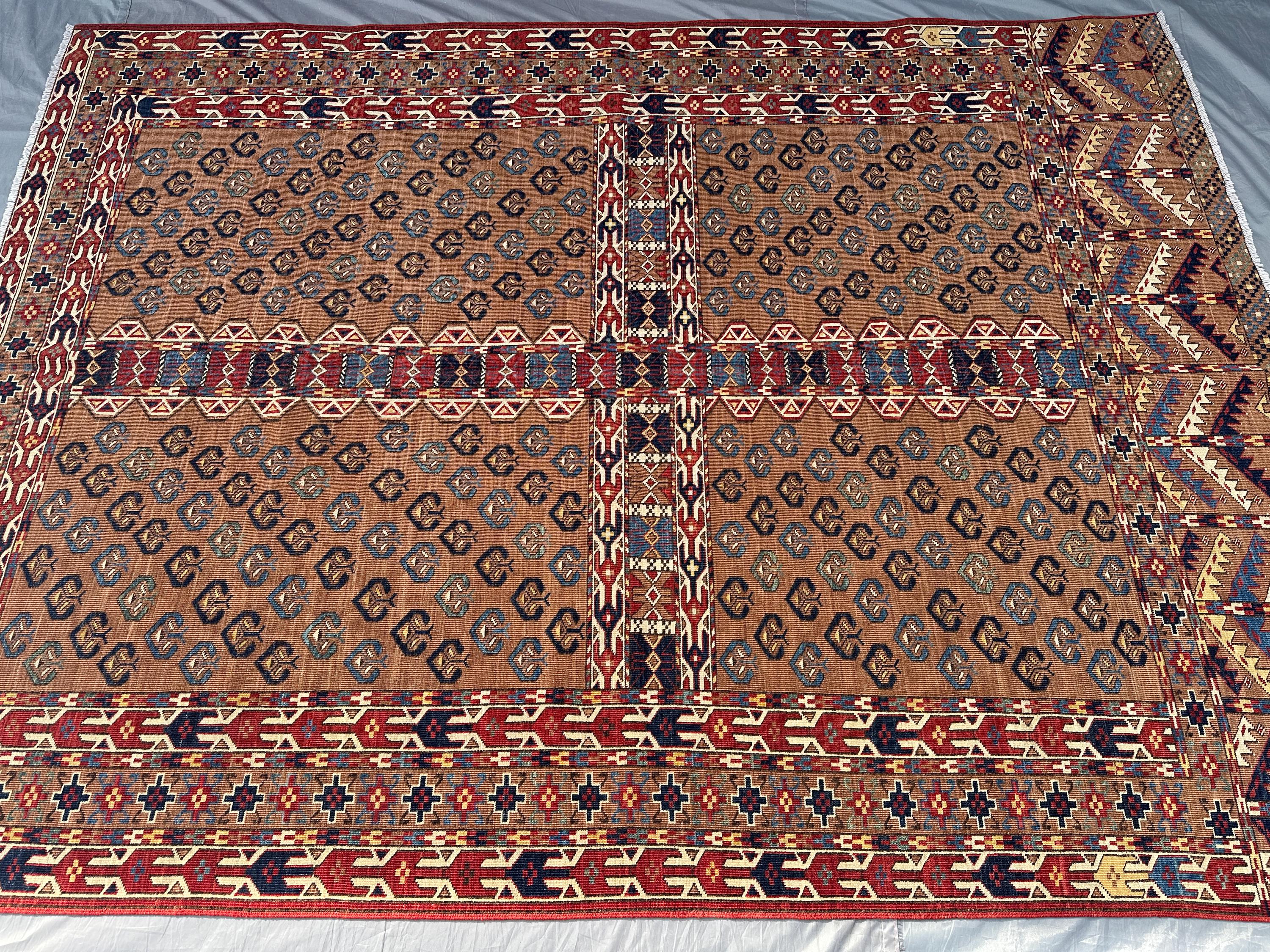 Vintage Turkmen Bukhara Rug 5'8"x7'7" | Handmade Ensi Parda Rug | Caucasian Tribal Wool Carpet | Nomadic Bohem