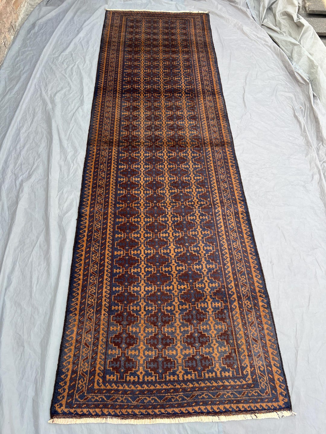 Afghan Baluch Runner Rug 3'x10'2 Ft Handmade Wool Runner Rug ...